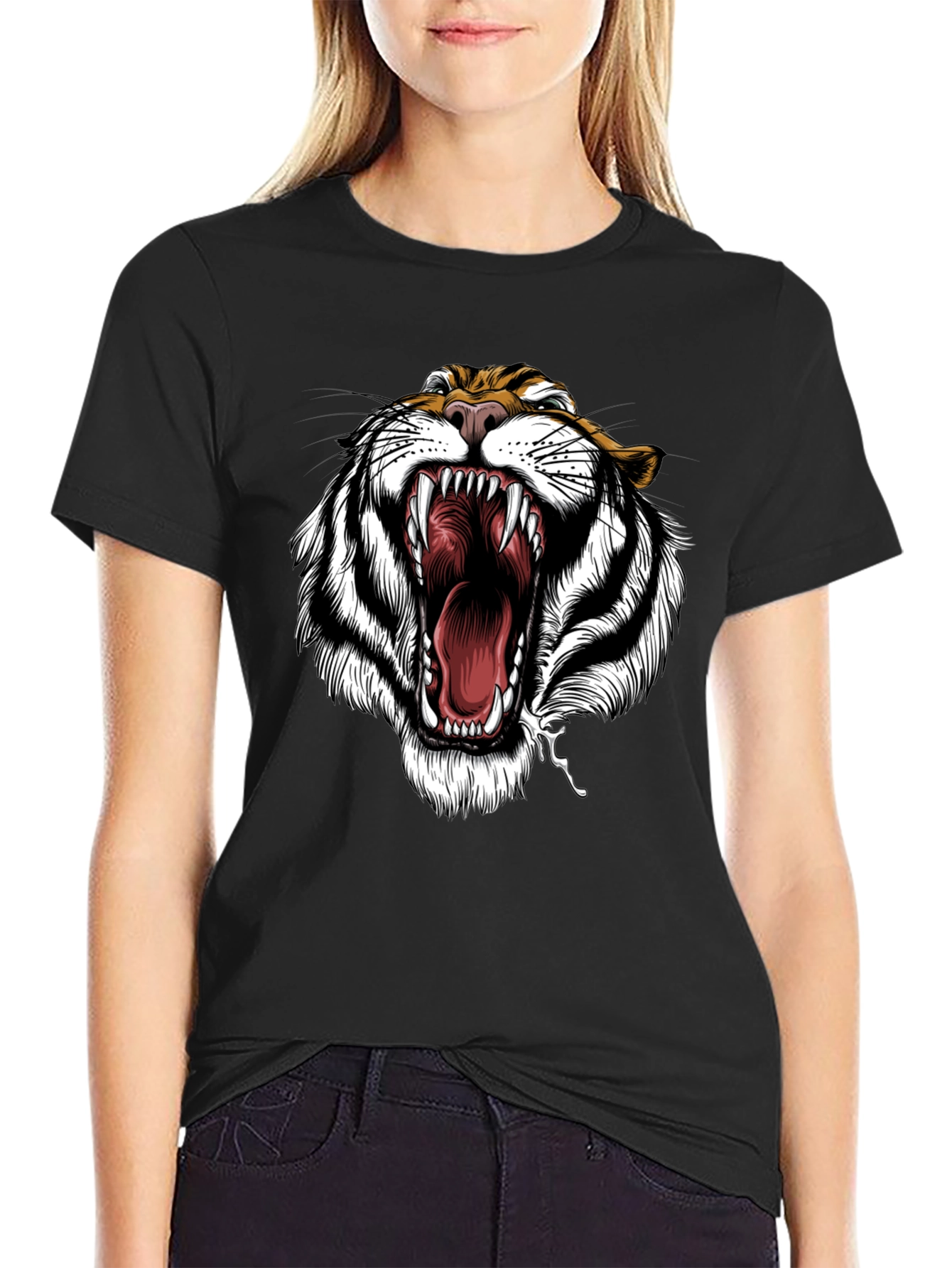 Tiger Roar Graphic Print Black T-Shirt