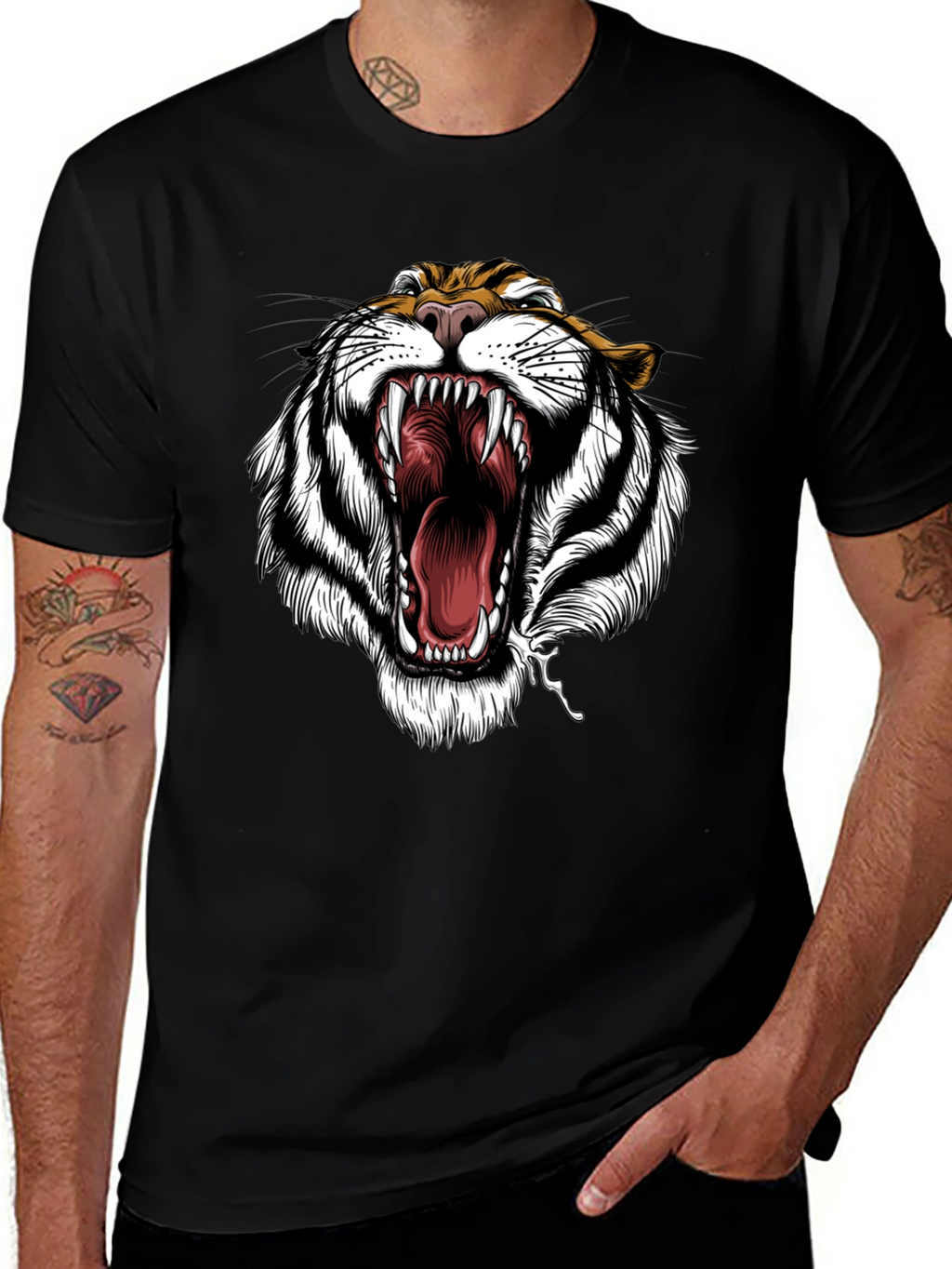 Tiger Roar Graphic Print Black T-Shirt