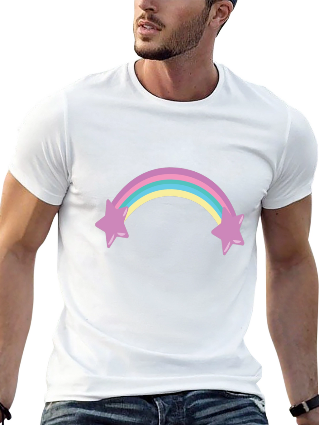 Rainbow Star T-Shirt - Black Cotton Blend