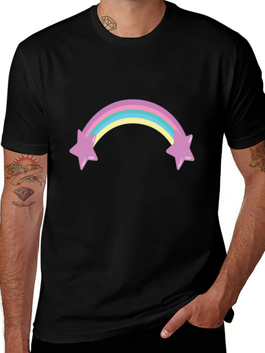 Rainbow Star T-Shirt - Black Cotton Blend