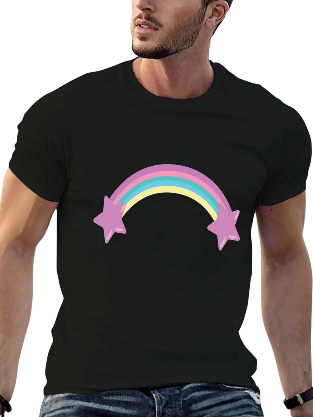 Rainbow Star T-Shirt - Black Cotton Blend