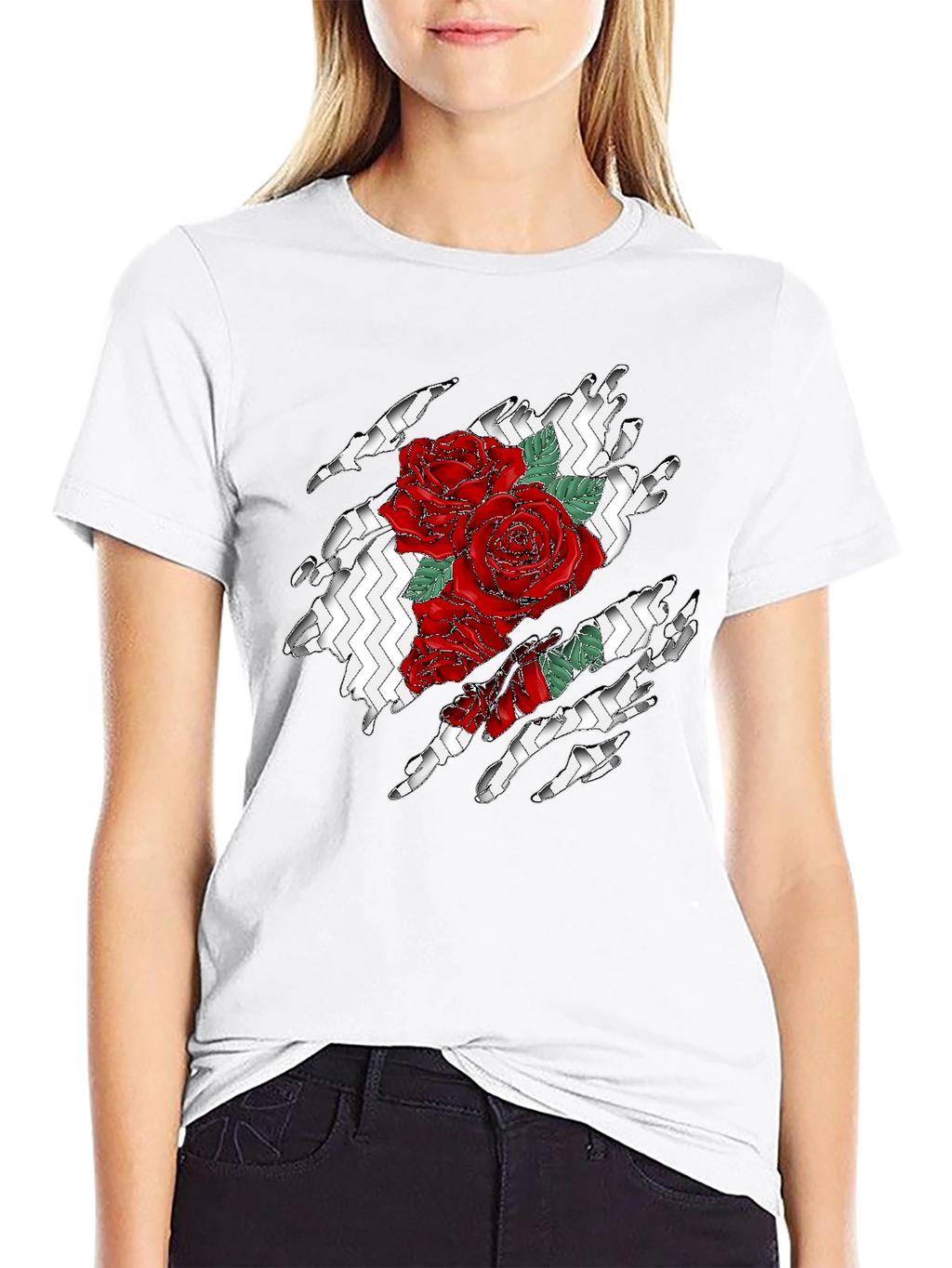 Rose Torn Black T-Shirt