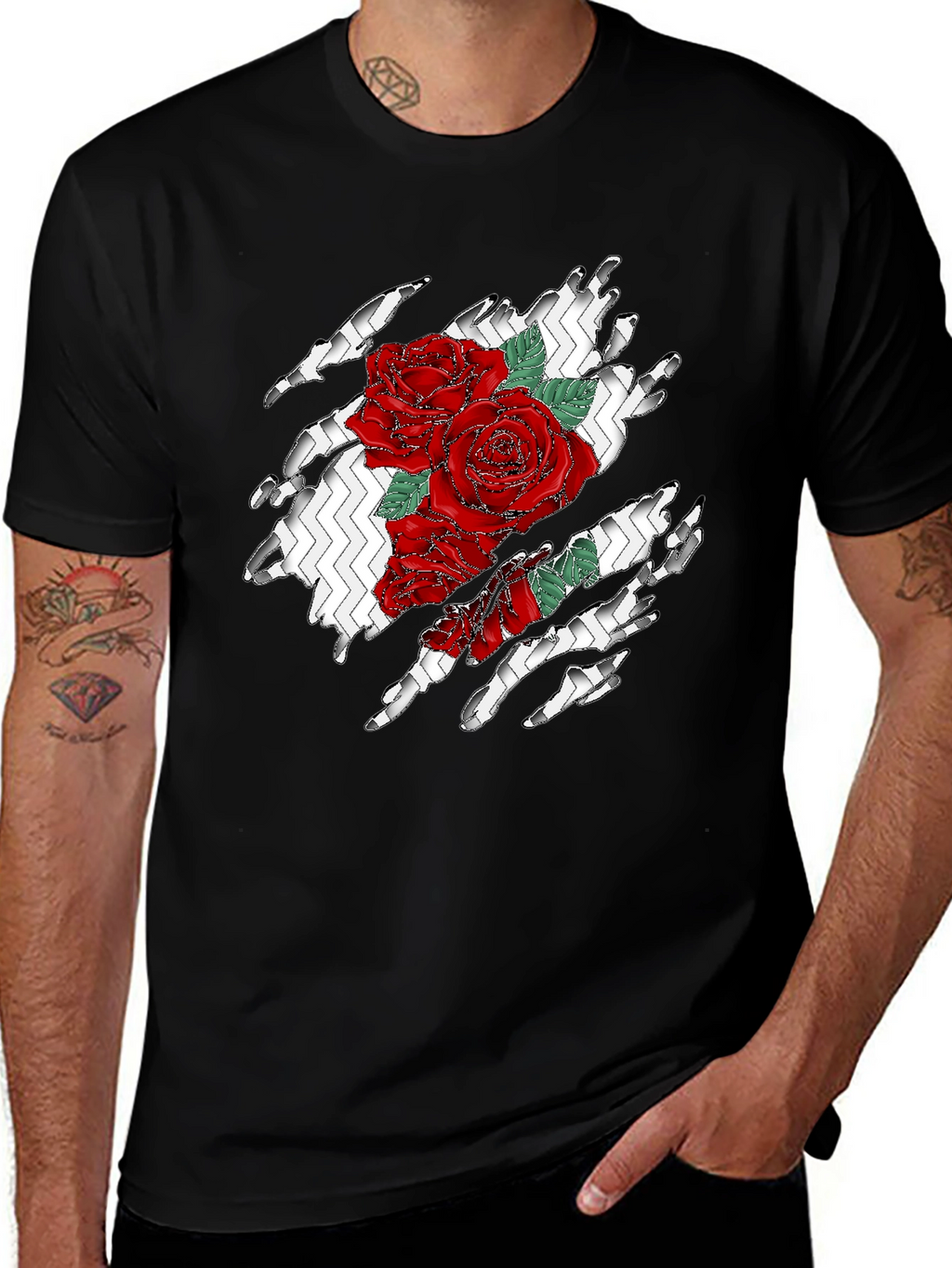 Rose Torn Black T-Shirt