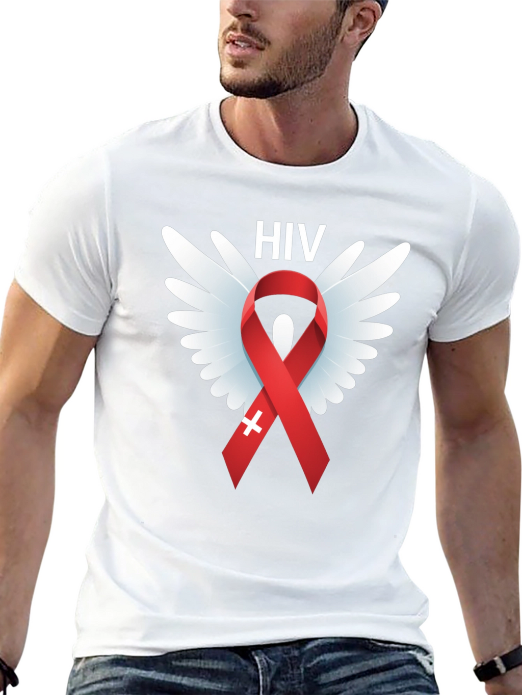 HIV Awareness Ribbon Wings Graphic T-Shirt