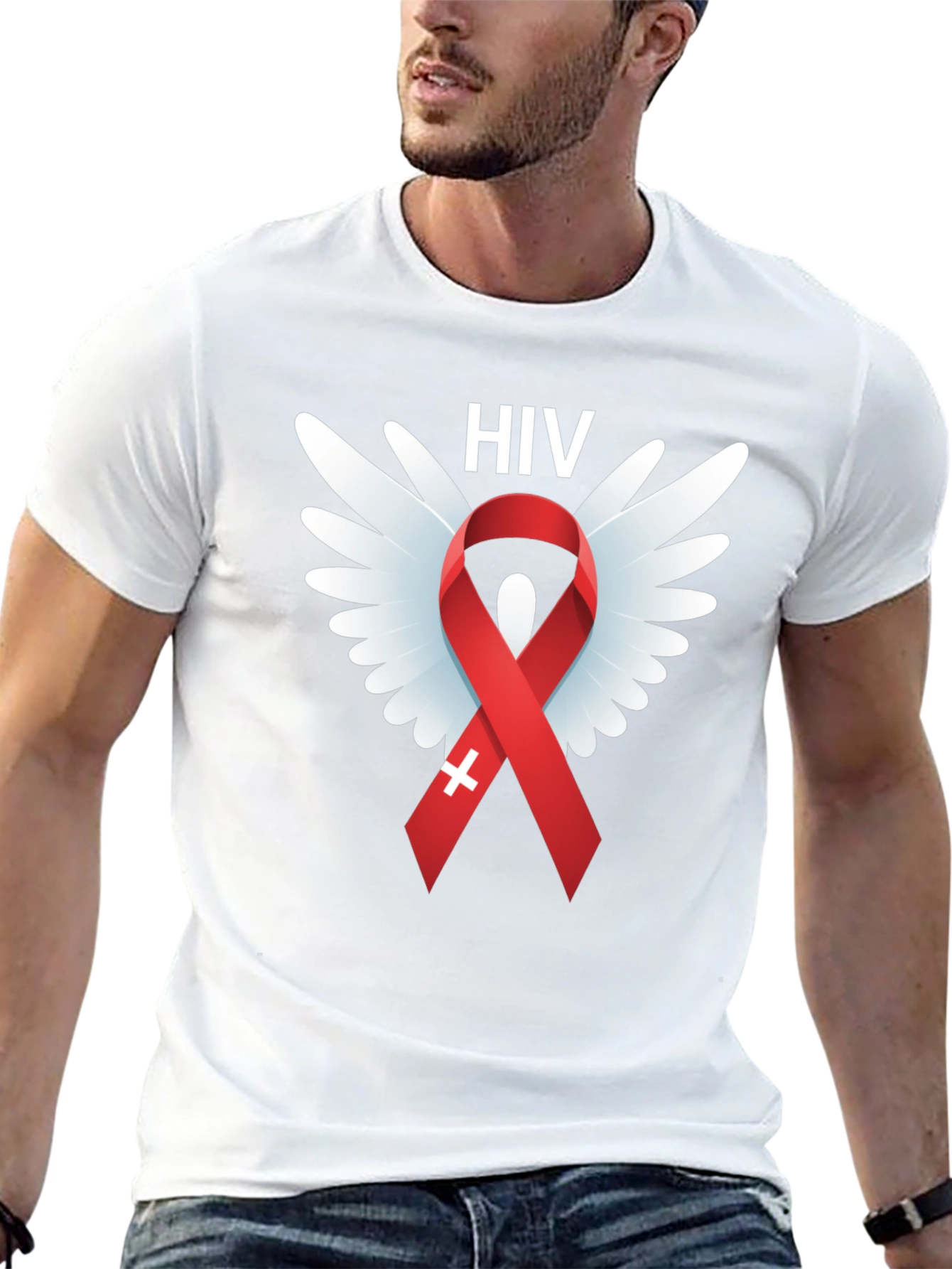 HIV Awareness Ribbon Wings Graphic T-Shirt