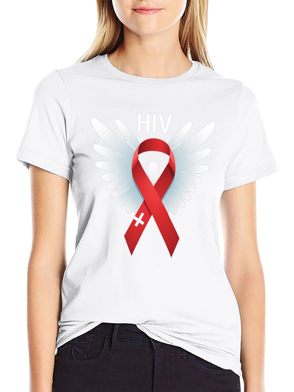 HIV Awareness Ribbon Wings Graphic T-Shirt