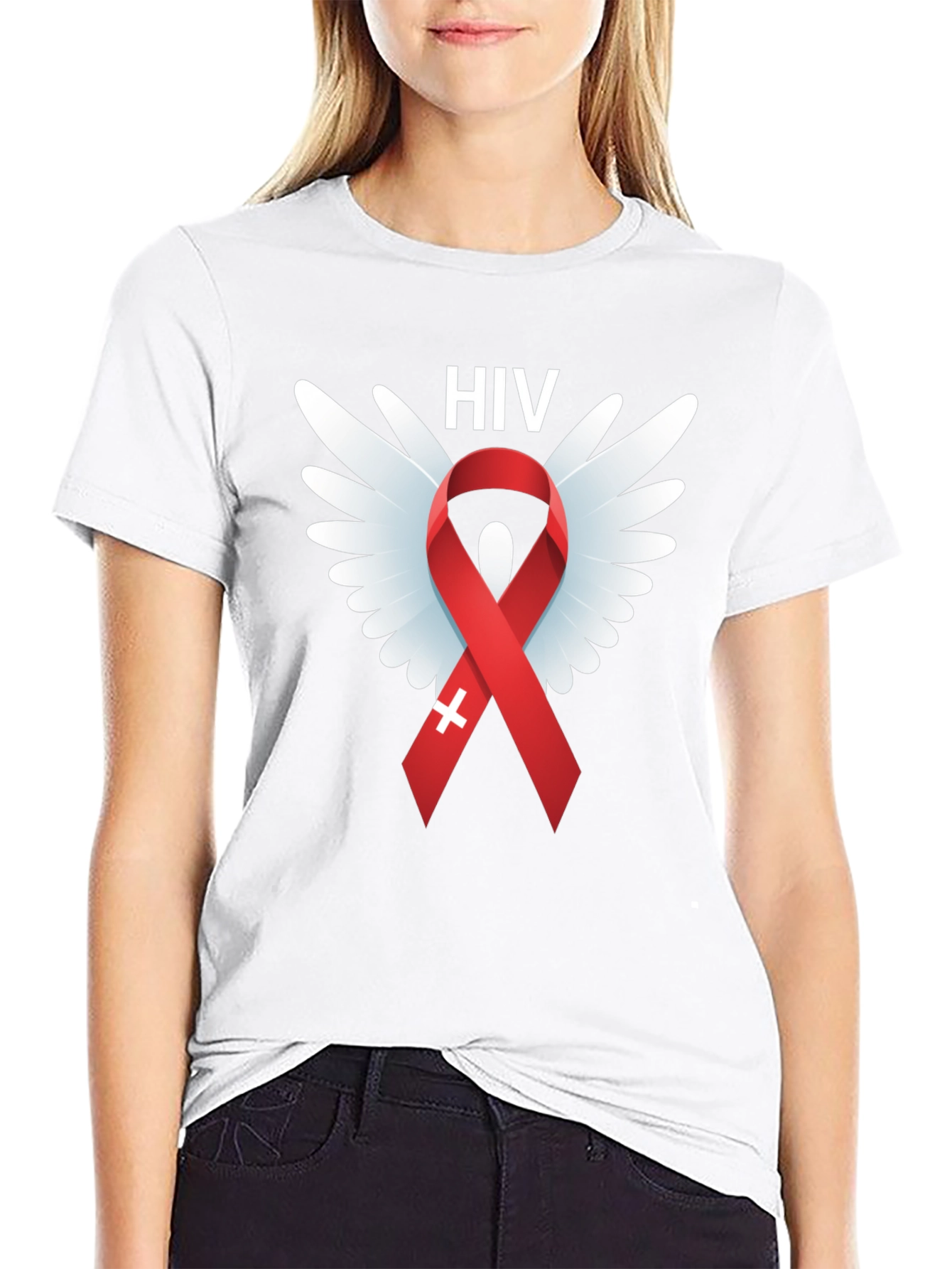 HIV Awareness Ribbon Wings Graphic T-Shirt