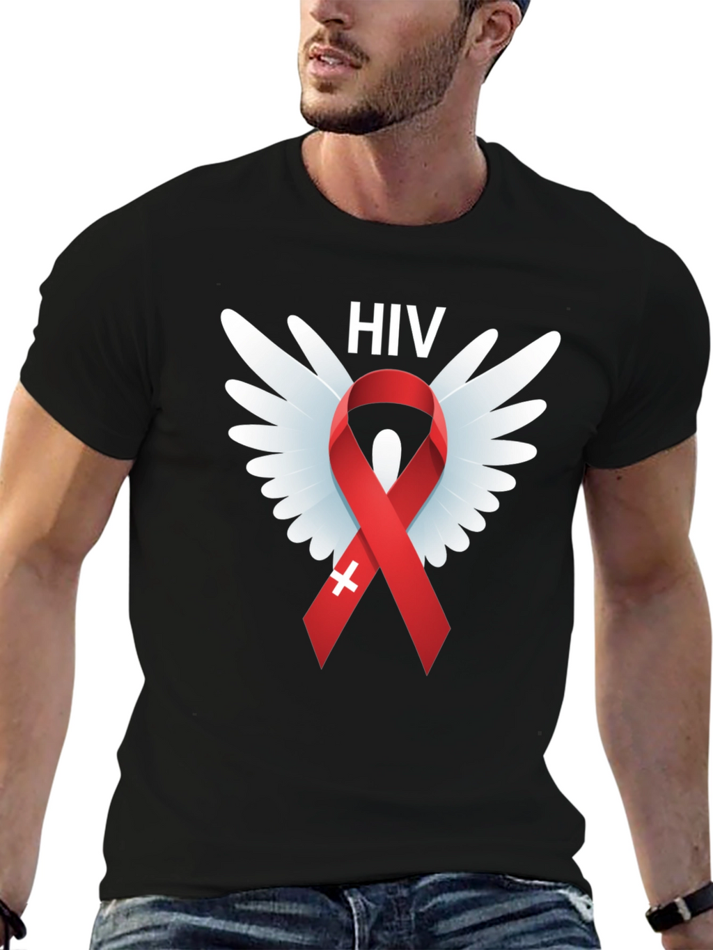 HIV Awareness Ribbon Wings Graphic T-Shirt