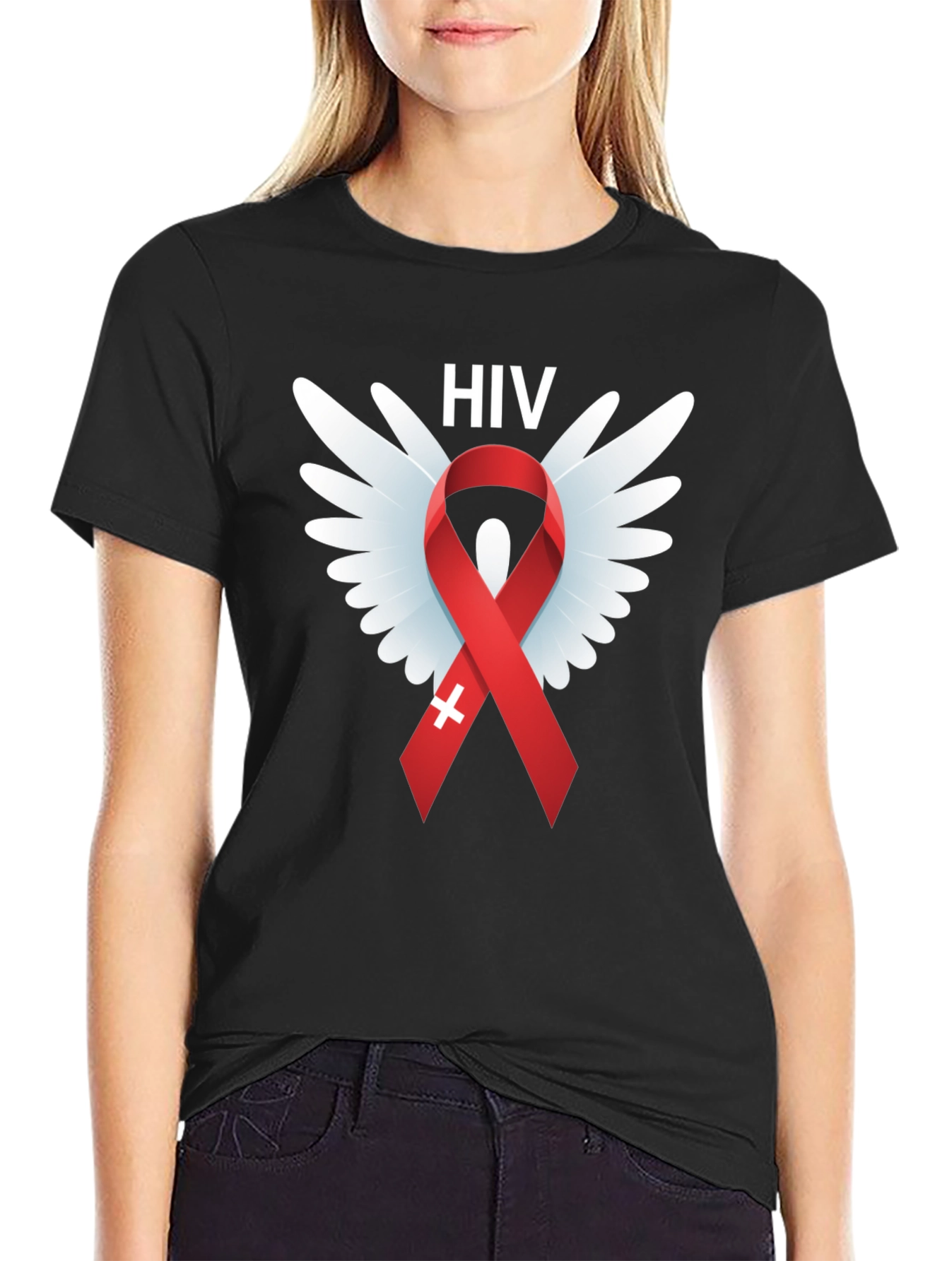 HIV Awareness Ribbon Wings Graphic T-Shirt