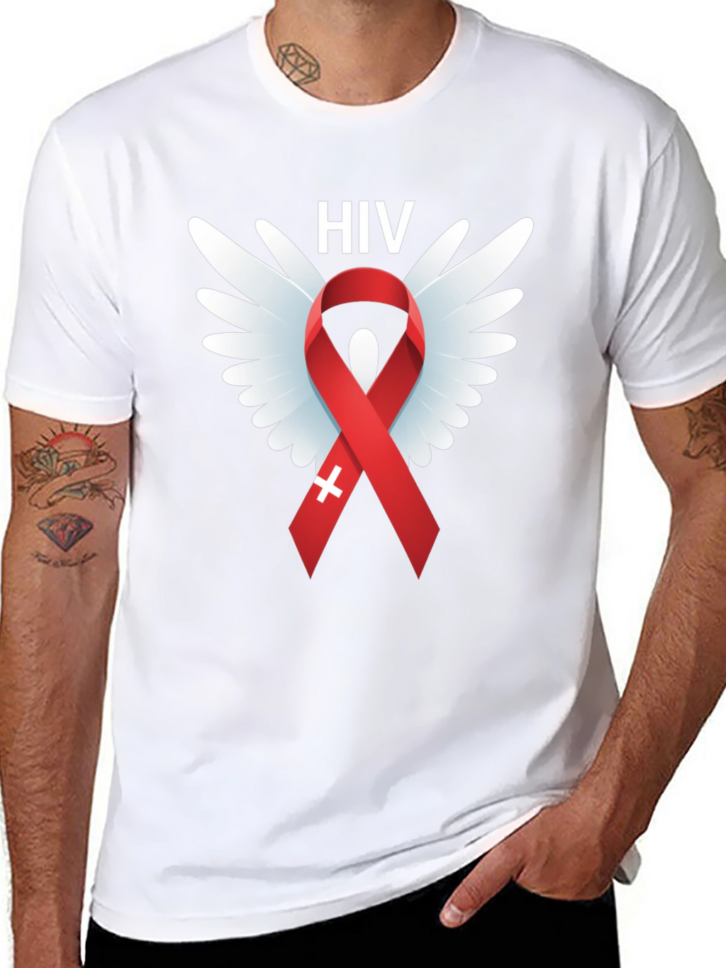 HIV Awareness Ribbon Wings Graphic T-Shirt