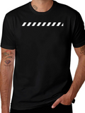 Mens Black T-Shirt with White Diagonal Stripes