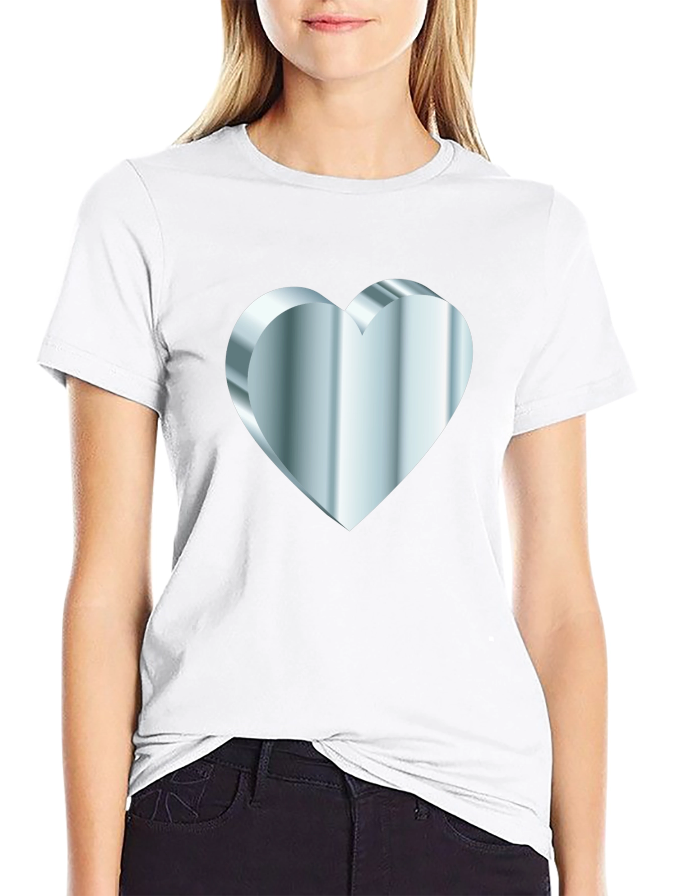 Mens Black Tee with Silver 3D Heart Design