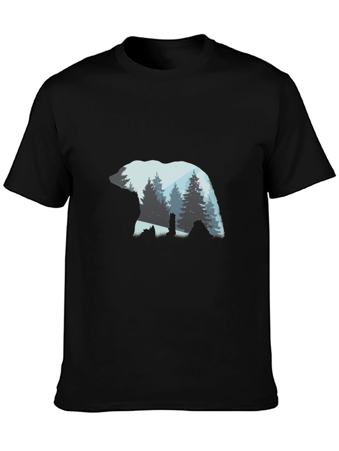 Bear Silhouette Forest Graphic Tee - Black