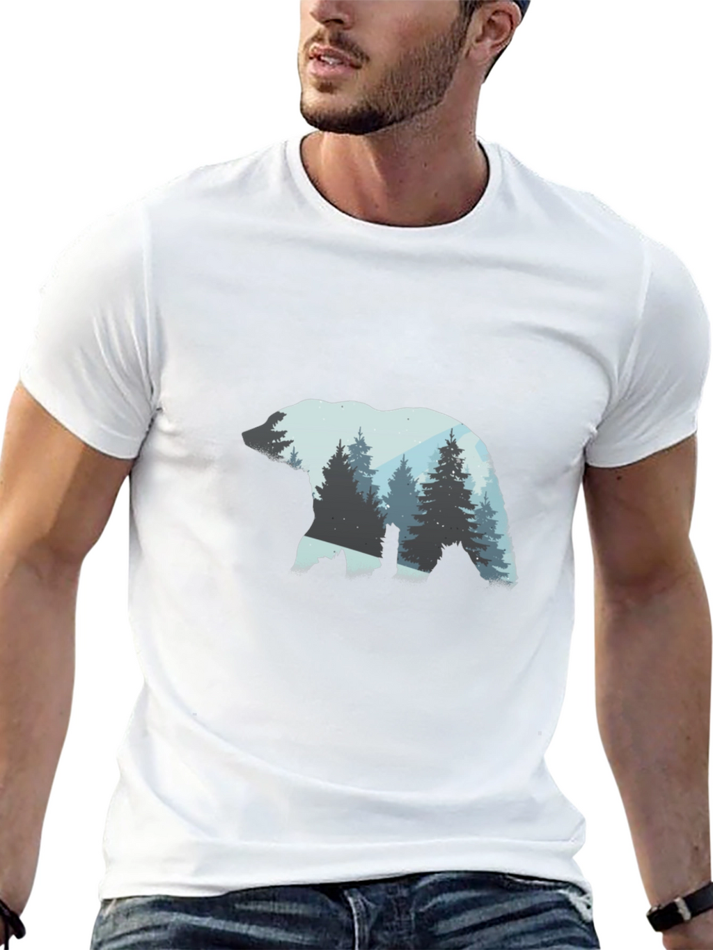 Bear Silhouette Forest Graphic Tee - Black