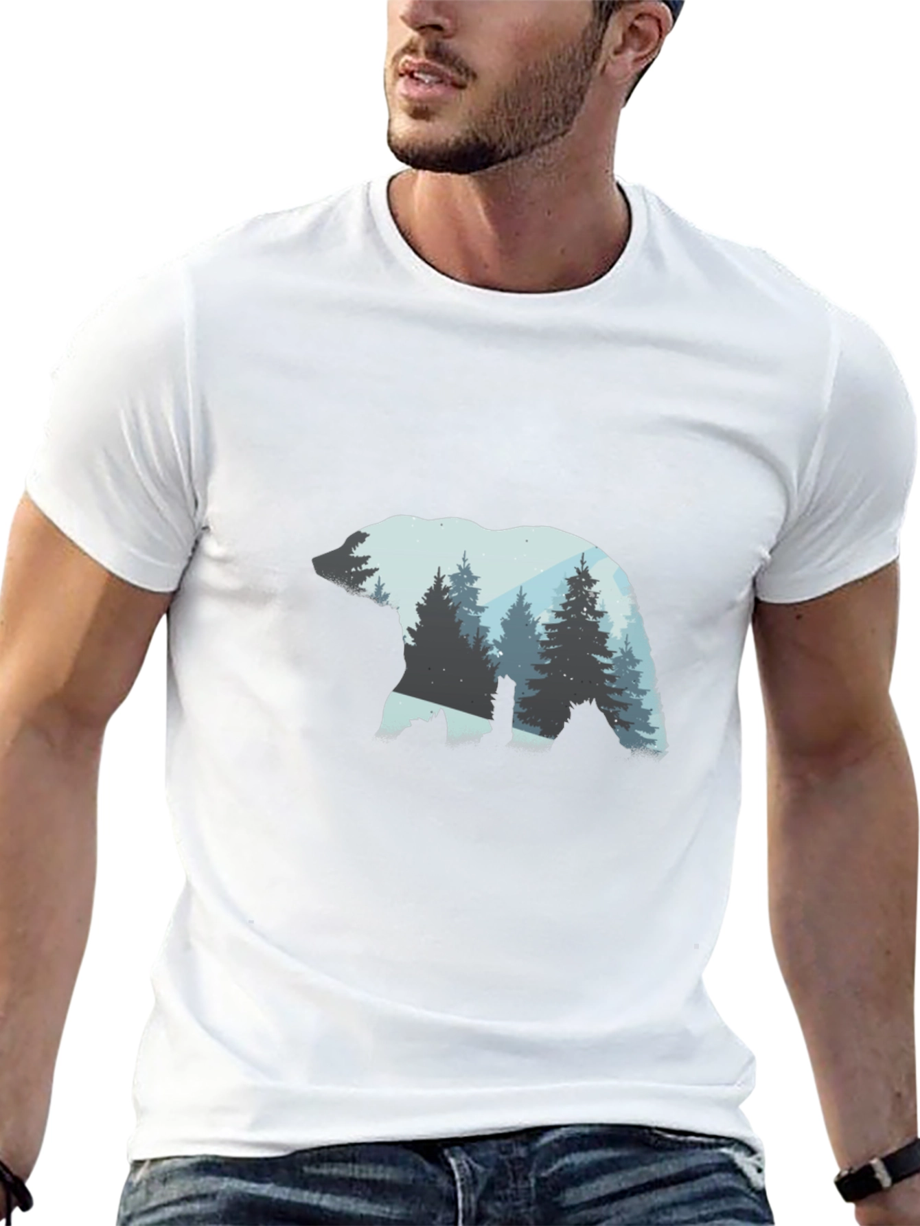 Bear Silhouette Forest Graphic Tee - Black