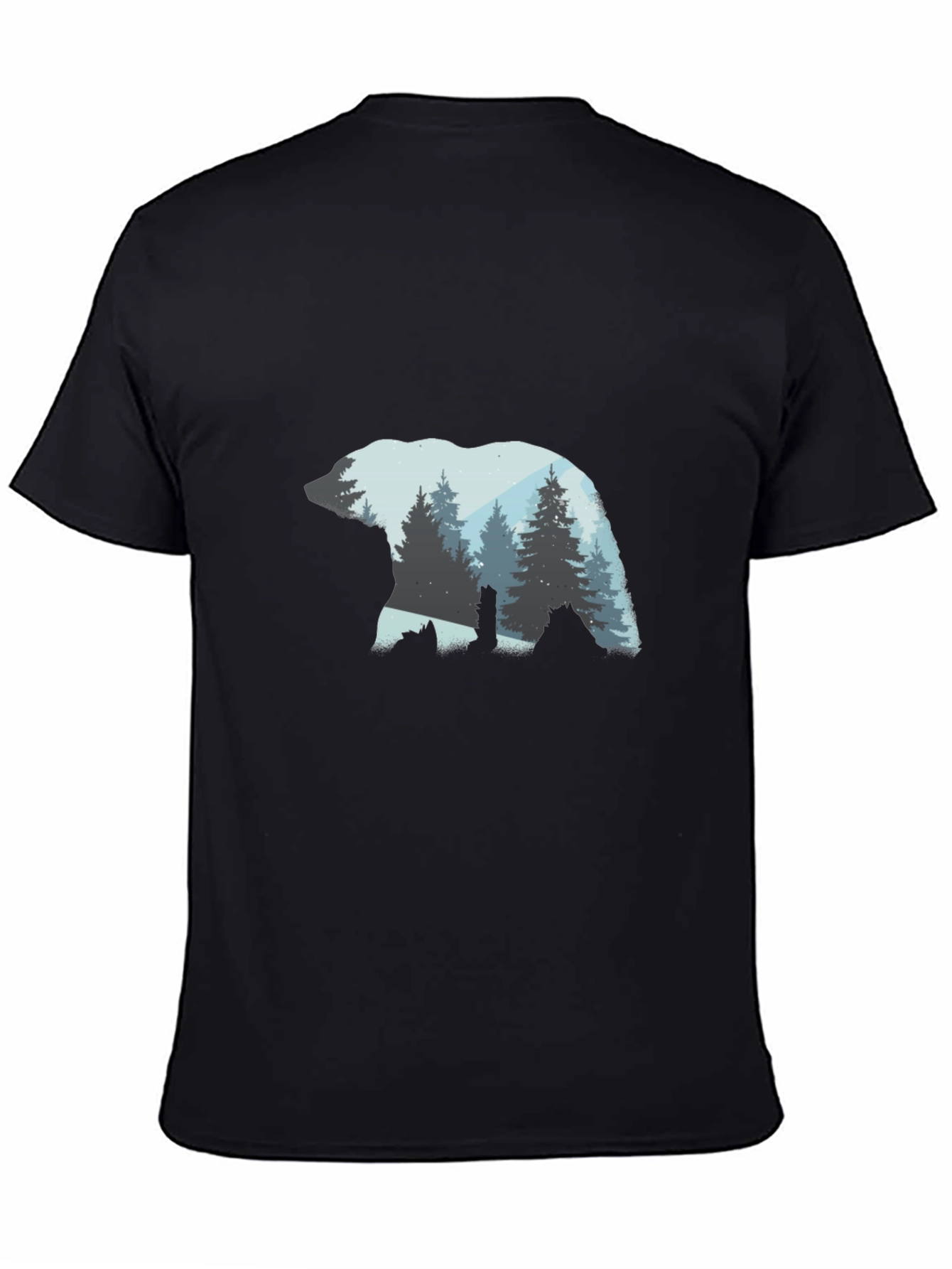 Bear Silhouette Forest Graphic Tee - Black