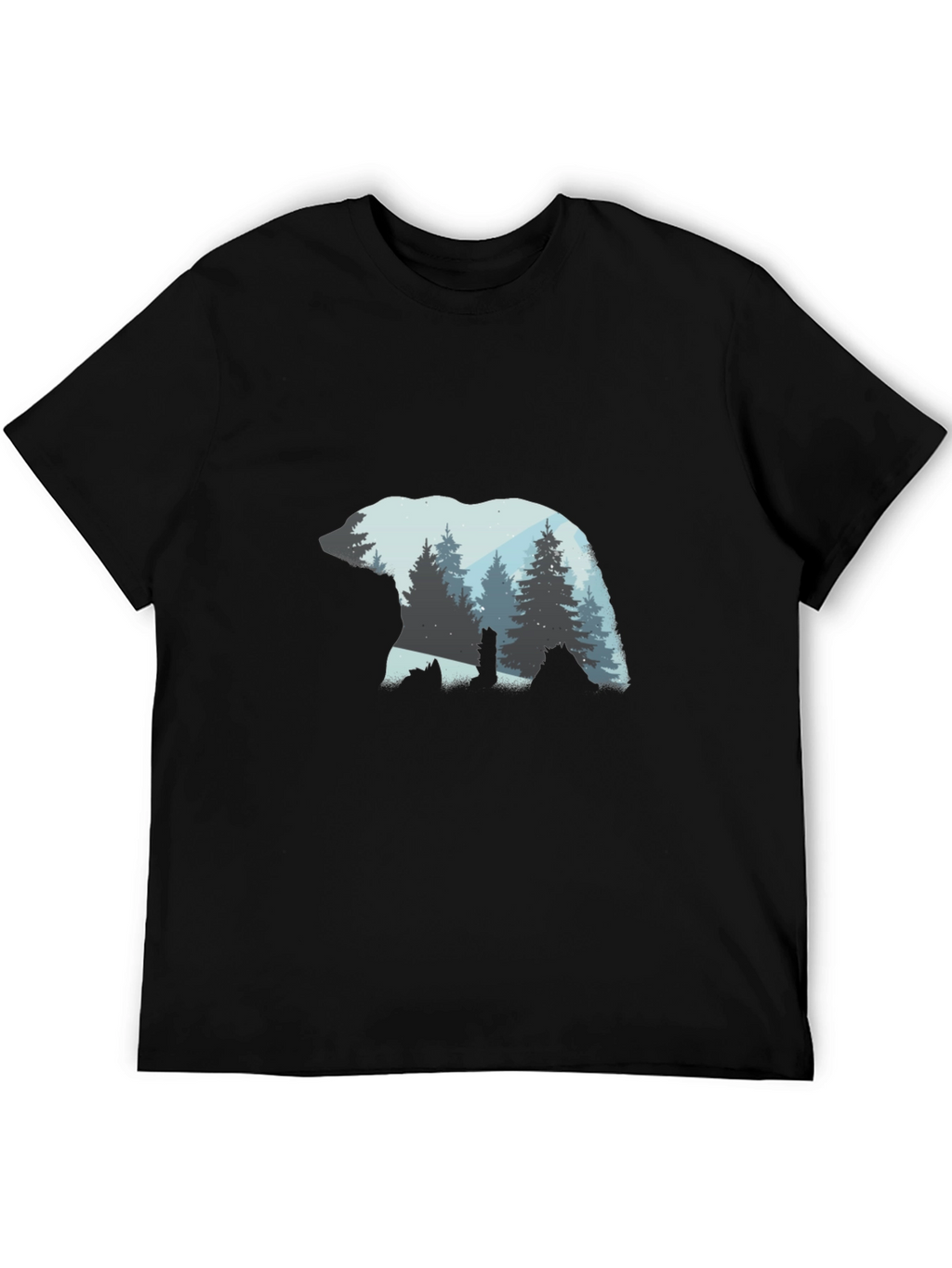 Bear Silhouette Forest Graphic Tee - Black