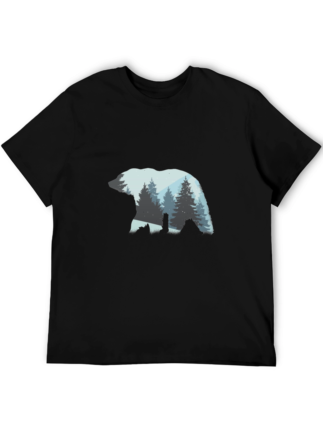 Bear Silhouette Forest Graphic Tee - Black