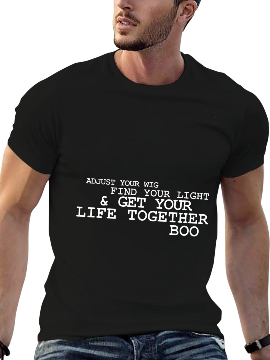 Adjust Your Wig Mens Black Graphic Tee