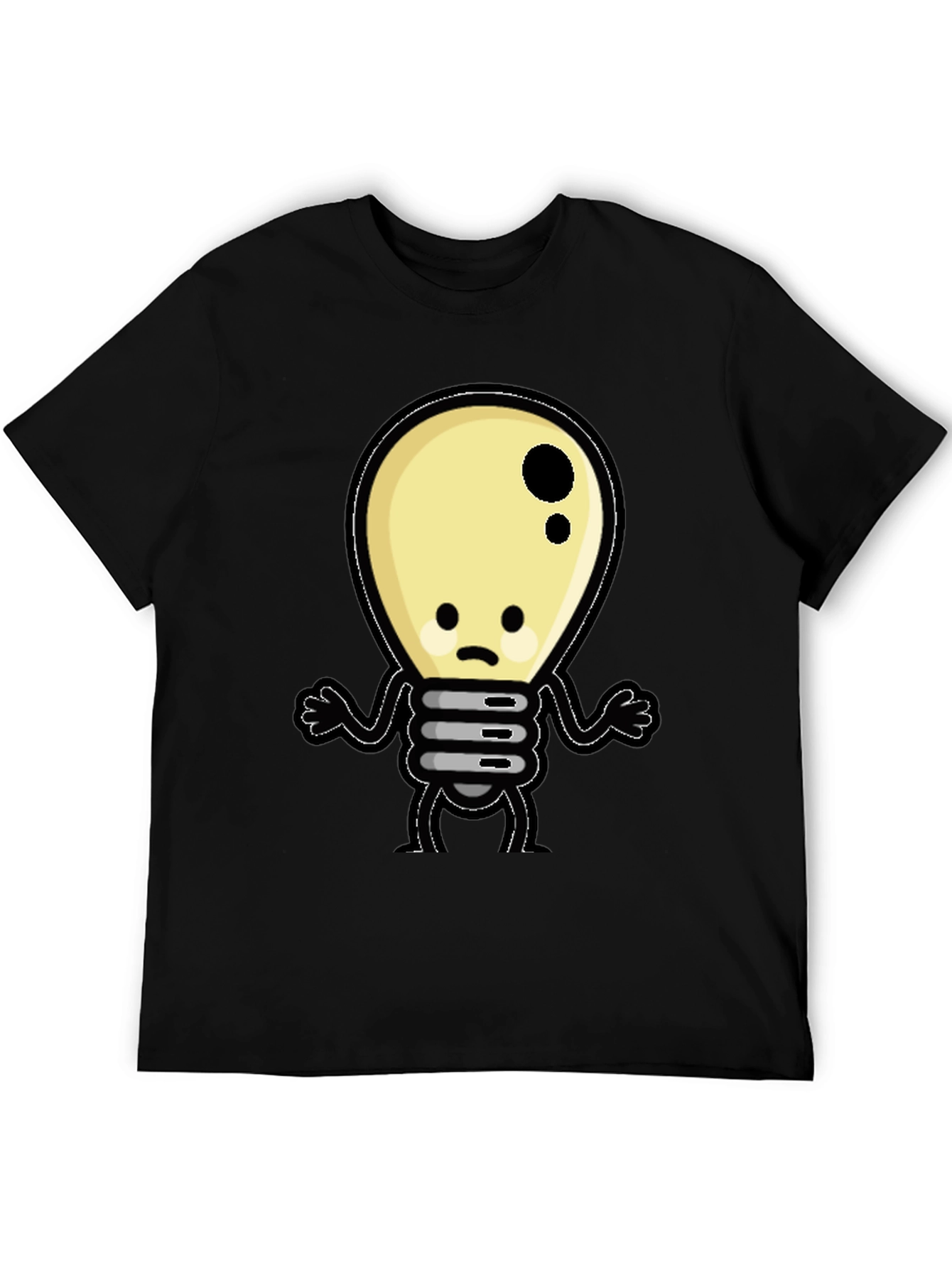 Sad Light Bulb Graphic T-Shirt - Black Cotton Tee