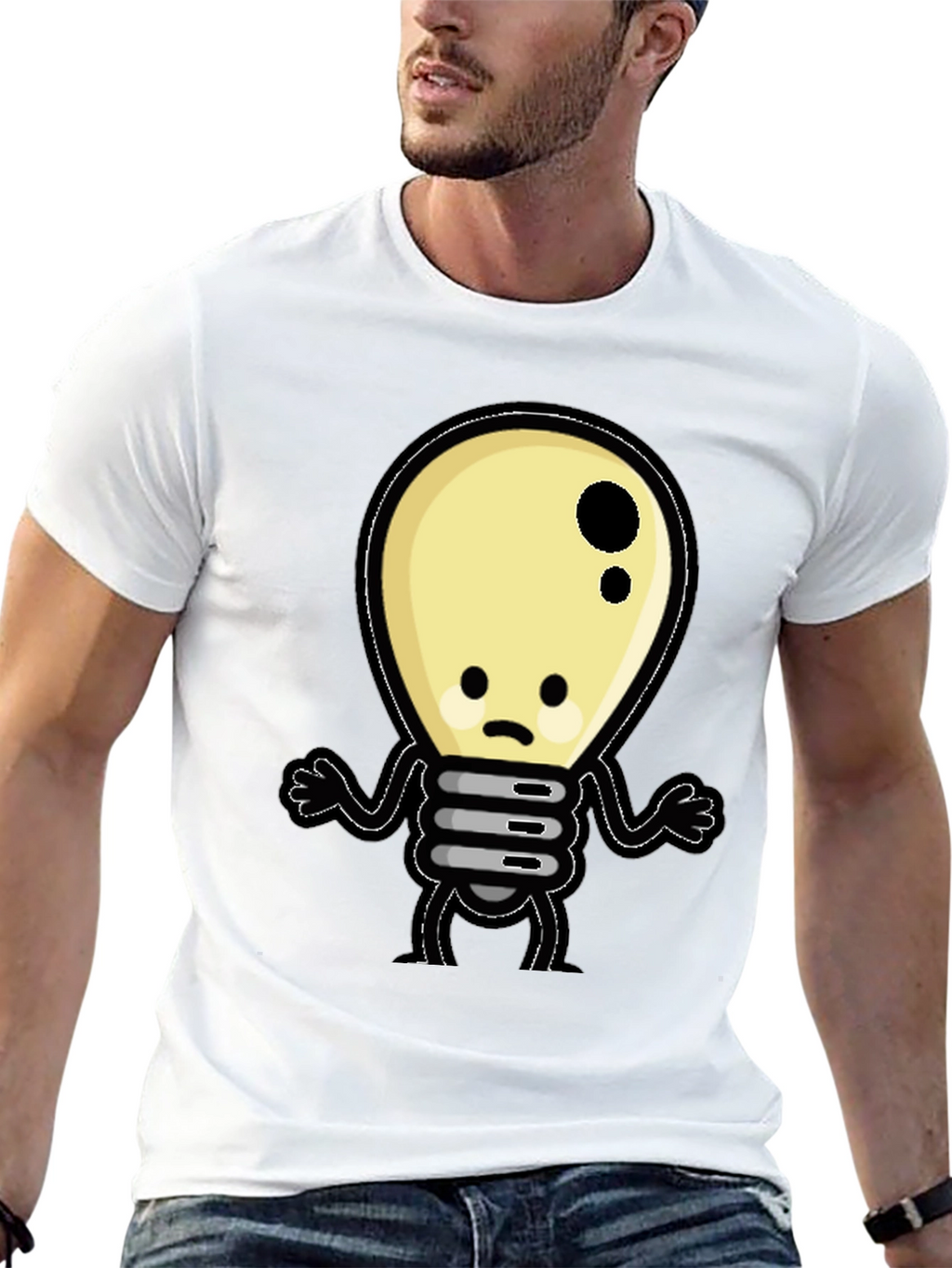Sad Light Bulb Graphic T-Shirt - Black Cotton Tee