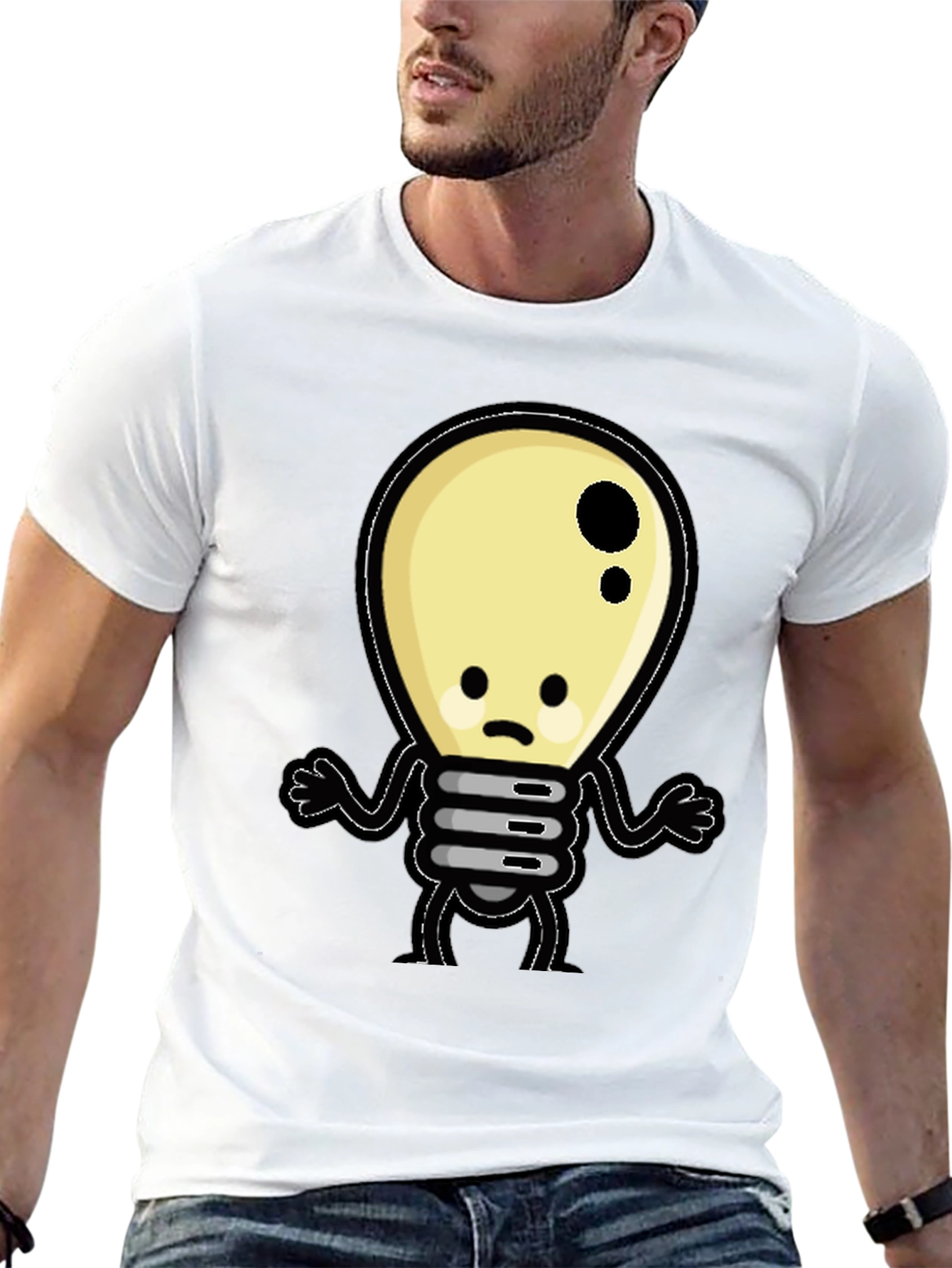 Sad Light Bulb Graphic T-Shirt - Black Cotton Tee