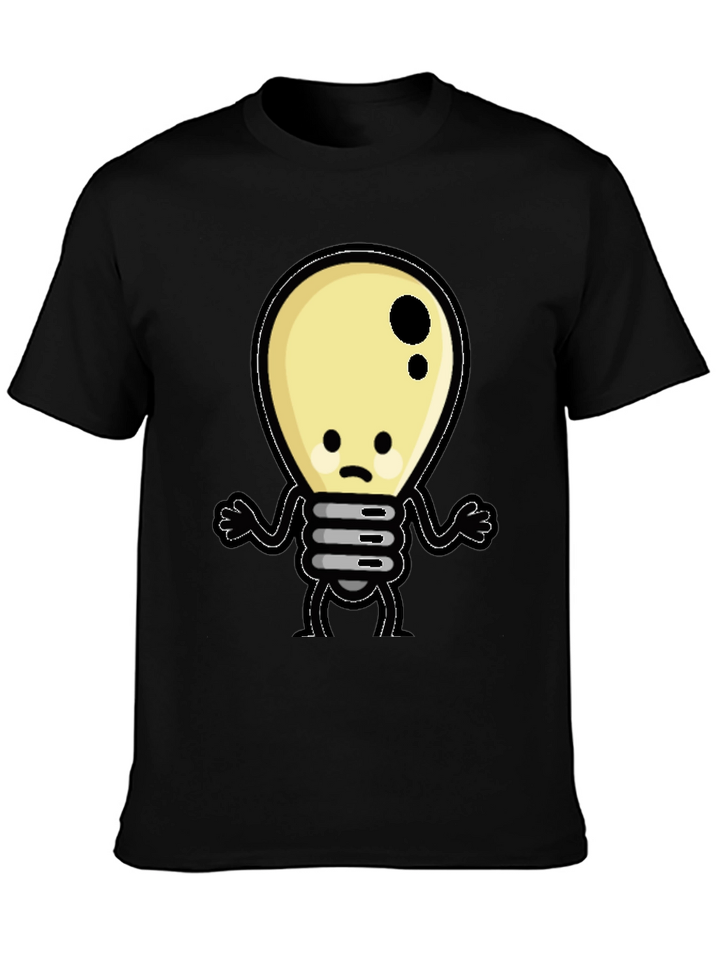 Sad Light Bulb Graphic T-Shirt - Black Cotton Tee
