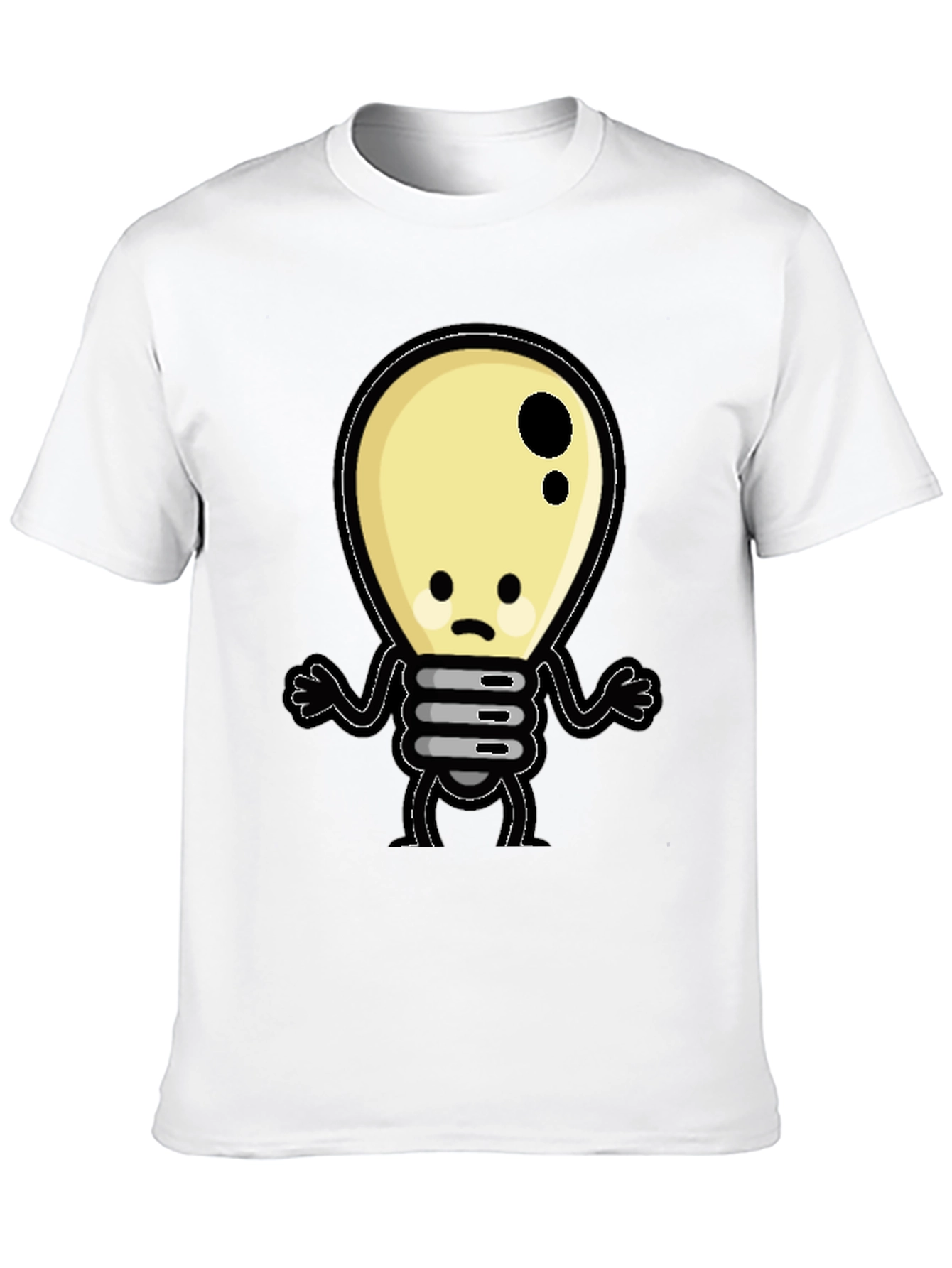 Sad Light Bulb Graphic T-Shirt - Black Cotton Tee