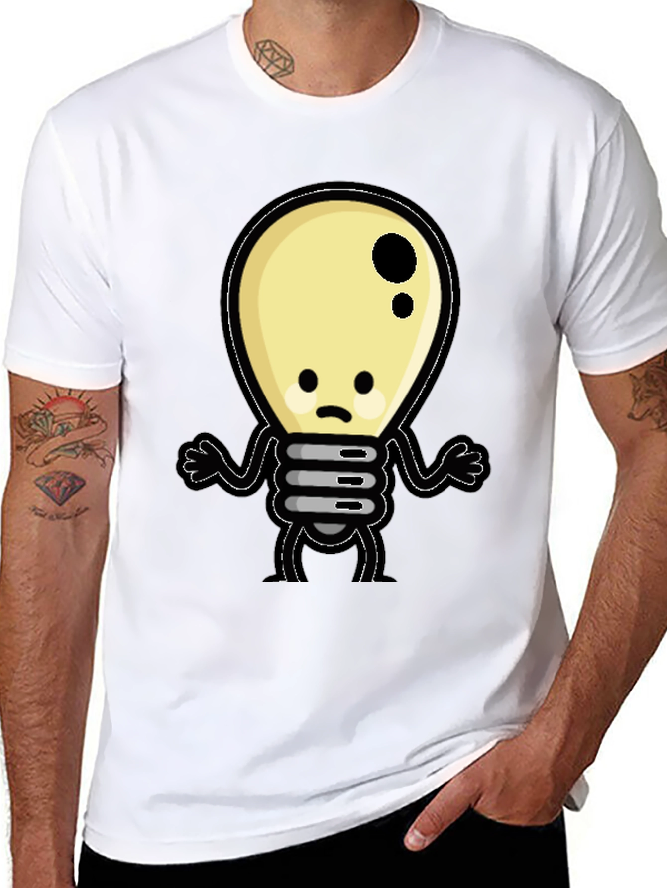 Sad Light Bulb Graphic T-Shirt - Black Cotton Tee
