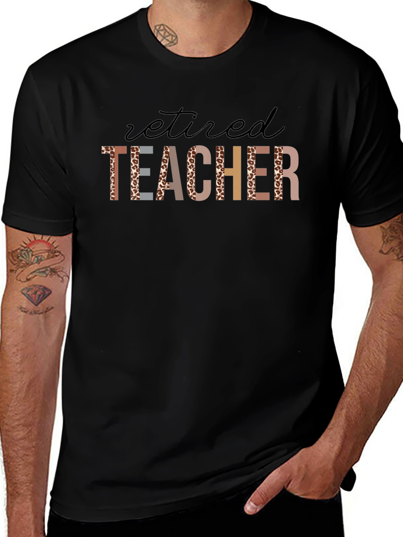 Retired Teacher Leopard Print T-Shirt - Black