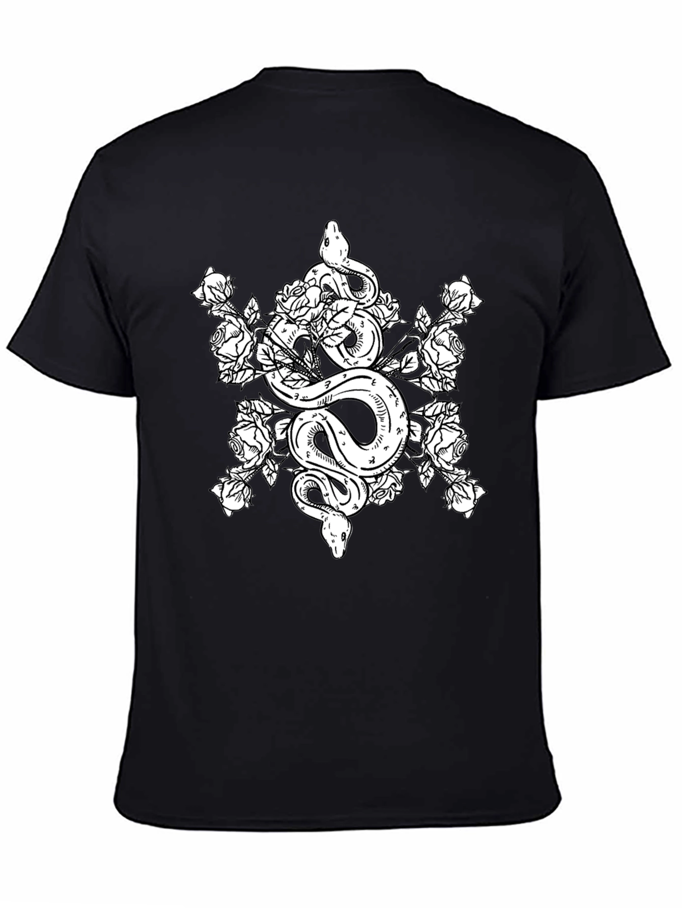 Snake and Roses Graphic Tee - Black