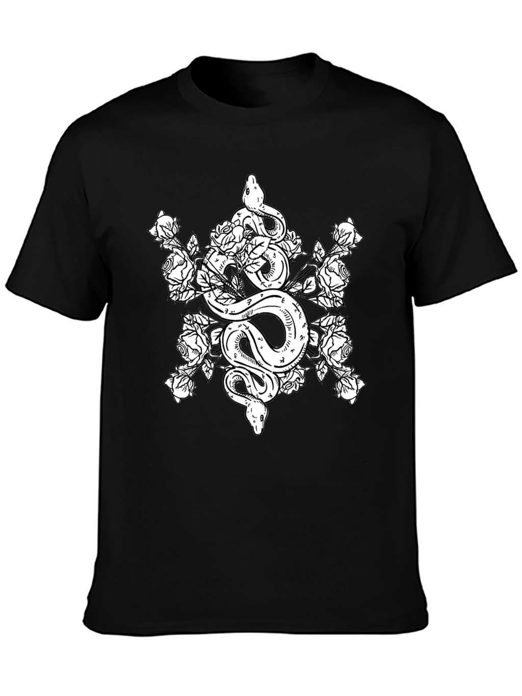 Snake and Roses Graphic Tee - Black