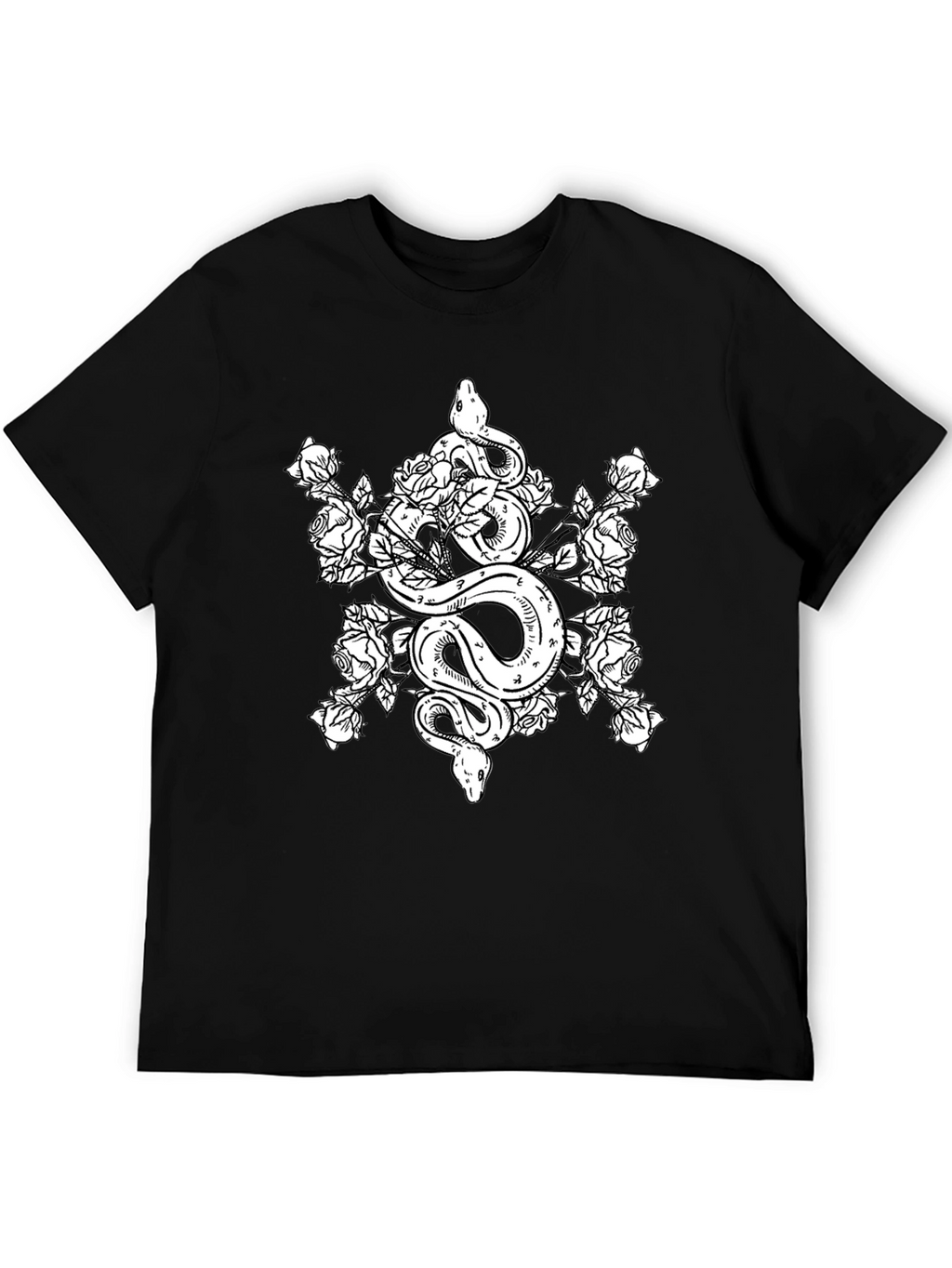 Snake and Roses Graphic Tee - Black