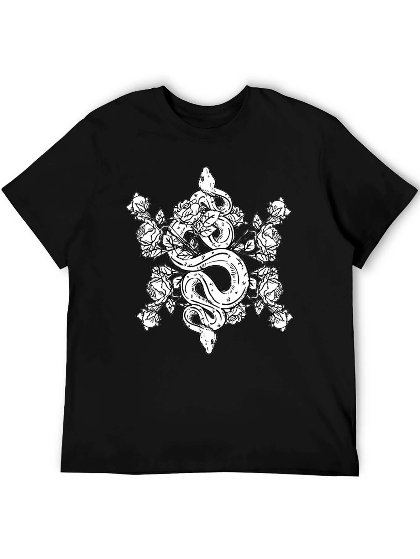 Snake and Roses Graphic Tee - Black
