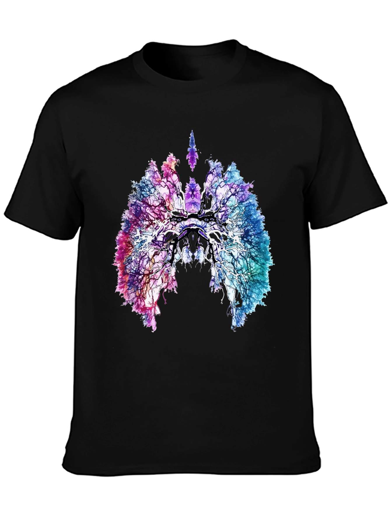 Abstract Lung Anatomy Graphic Tee - Black Cotton Comfort