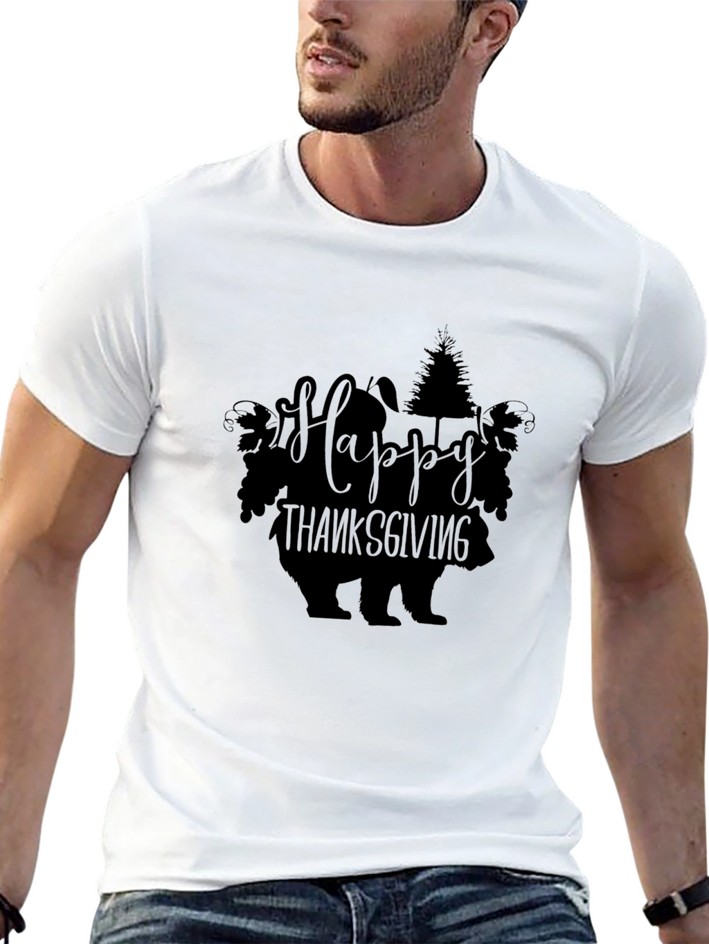 Happy Thanksgiving Bear T-Shirt Black