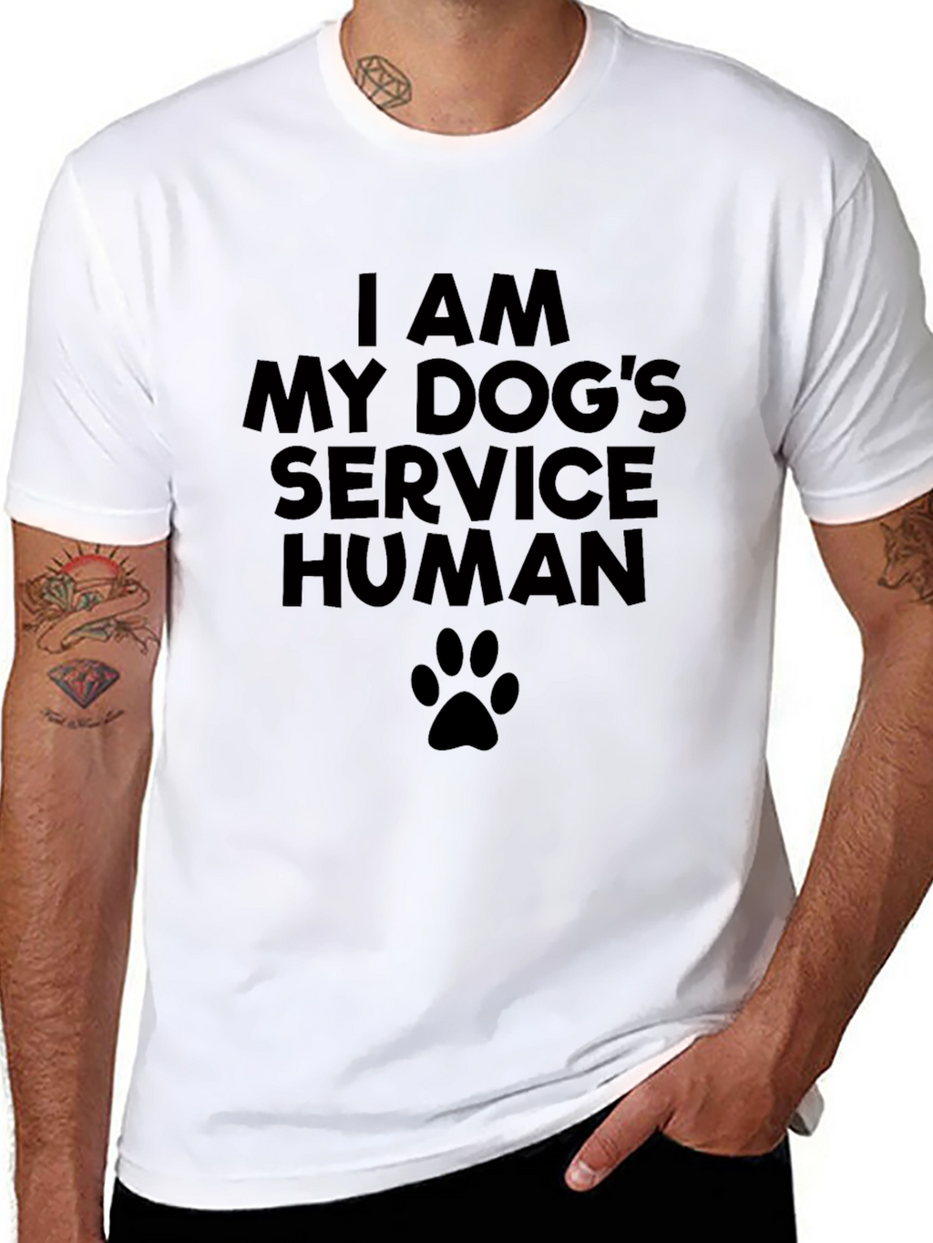 I Am My Dogs Service Human Black T-Shirt