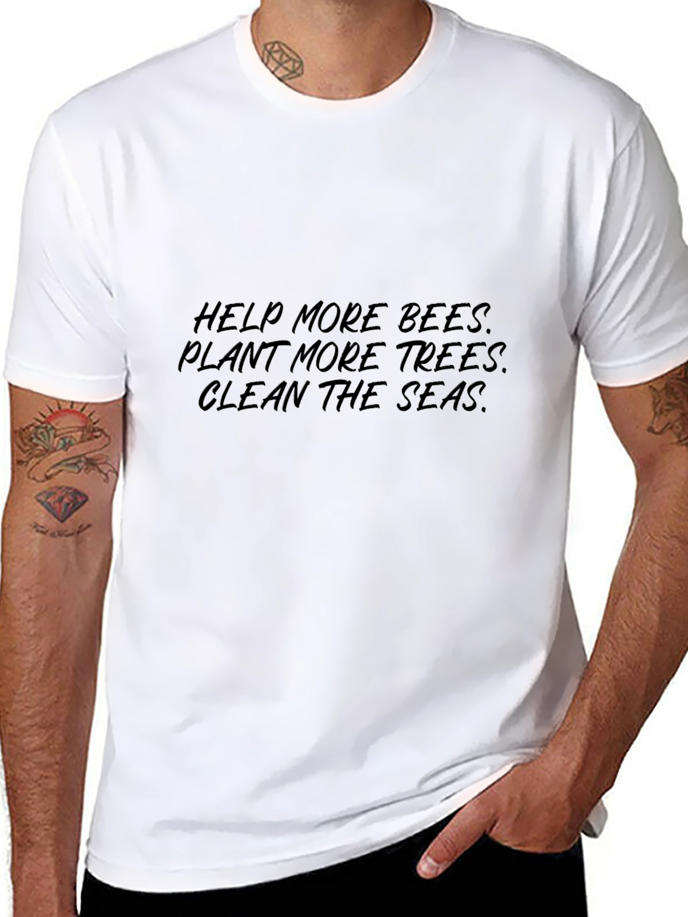 Eco-Friendly Black Graphic Tee: Help Bees Trees Seas