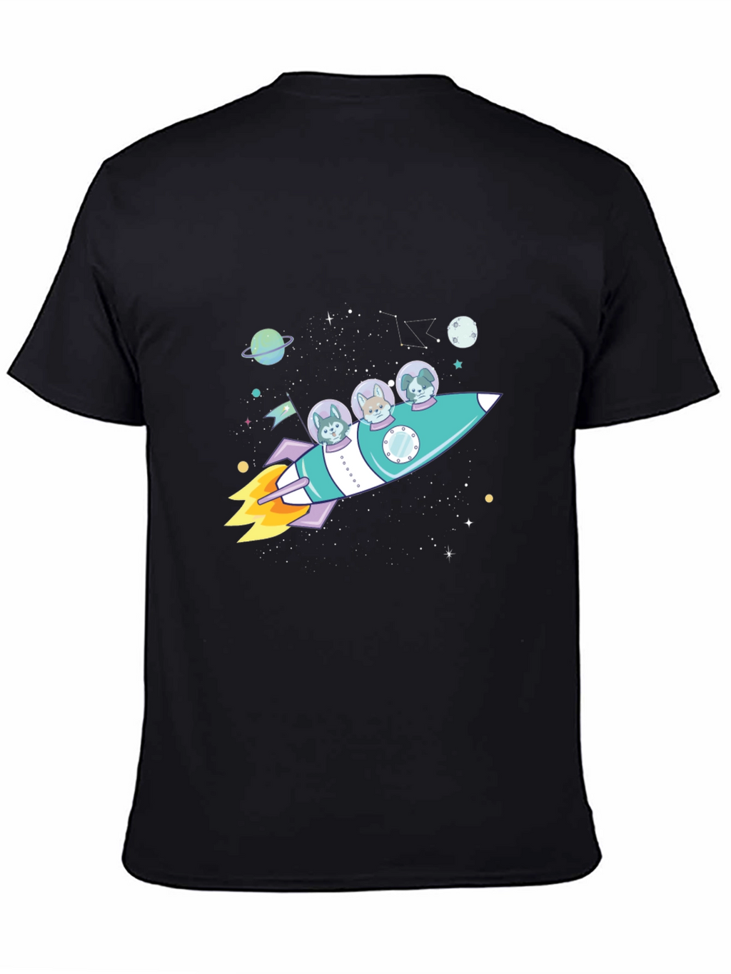 Dogs in Space Rocket Graphic T-Shirt