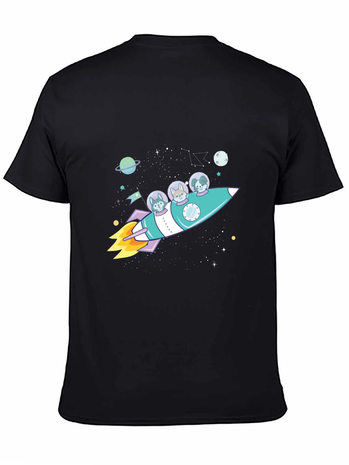 Dogs in Space Rocket Graphic T-Shirt