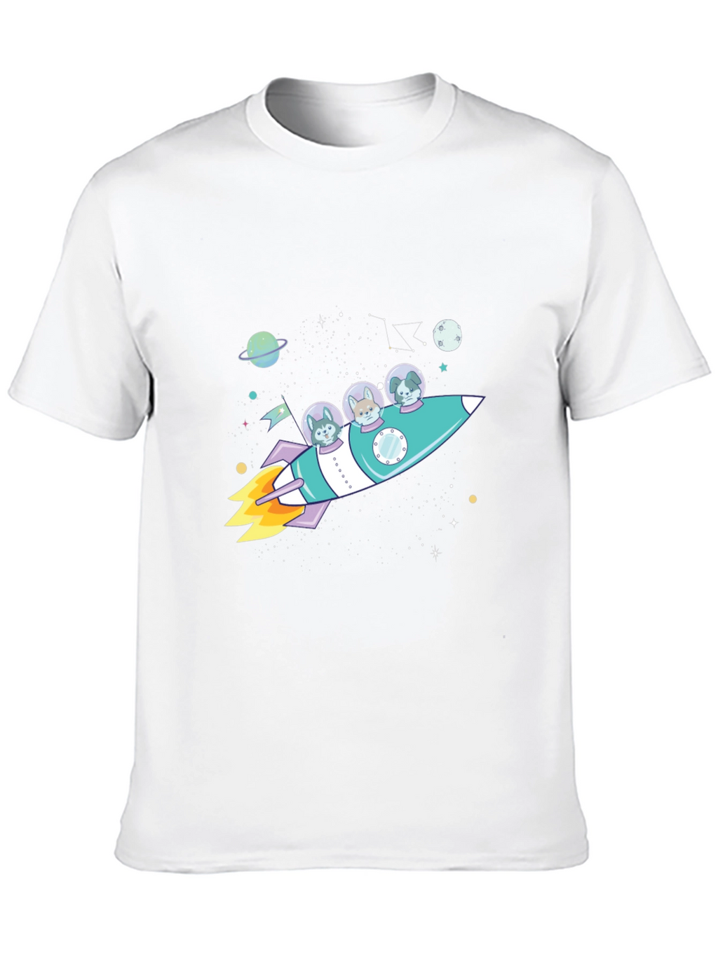 Dogs in Space Rocket Graphic T-Shirt
