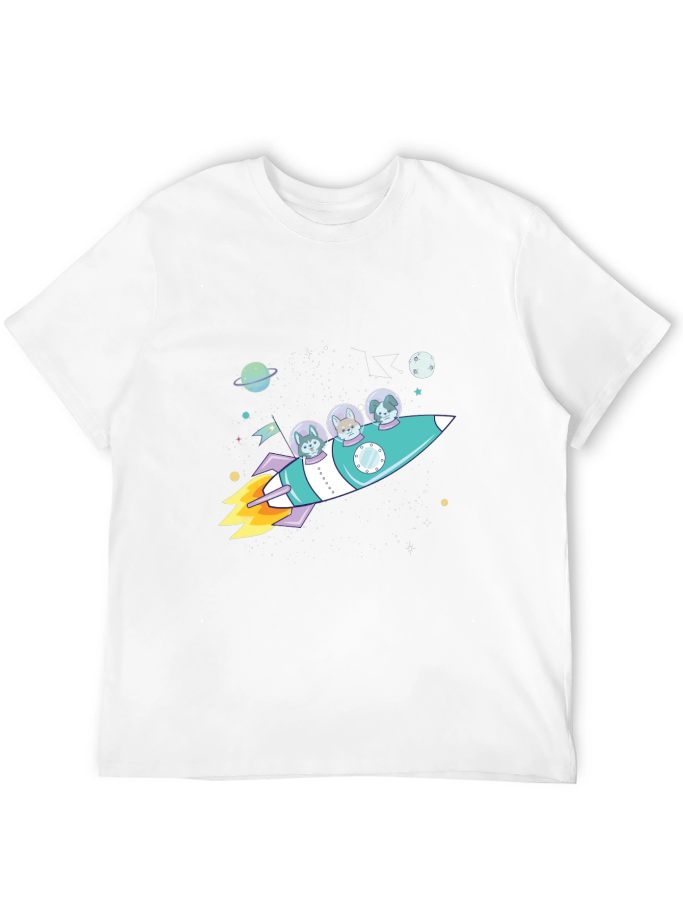Dogs in Space Rocket Graphic T-Shirt
