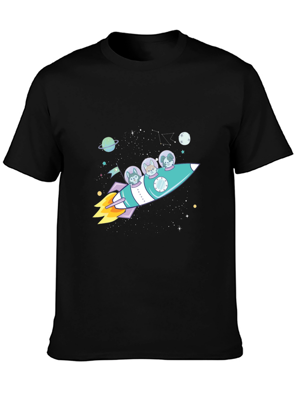 Dogs in Space Rocket Graphic T-Shirt