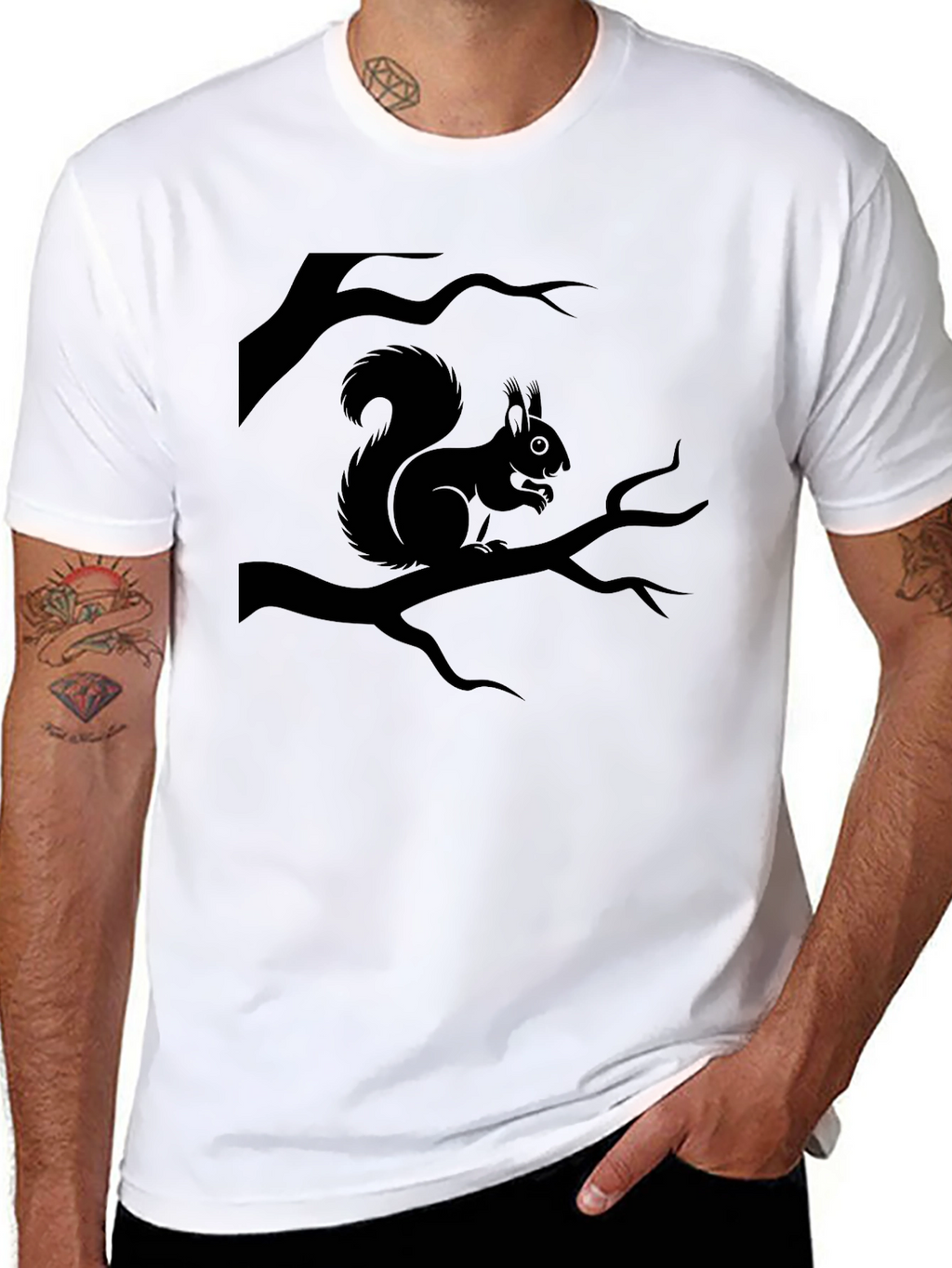 Black Squirrel Tree Branch Graphic Tee