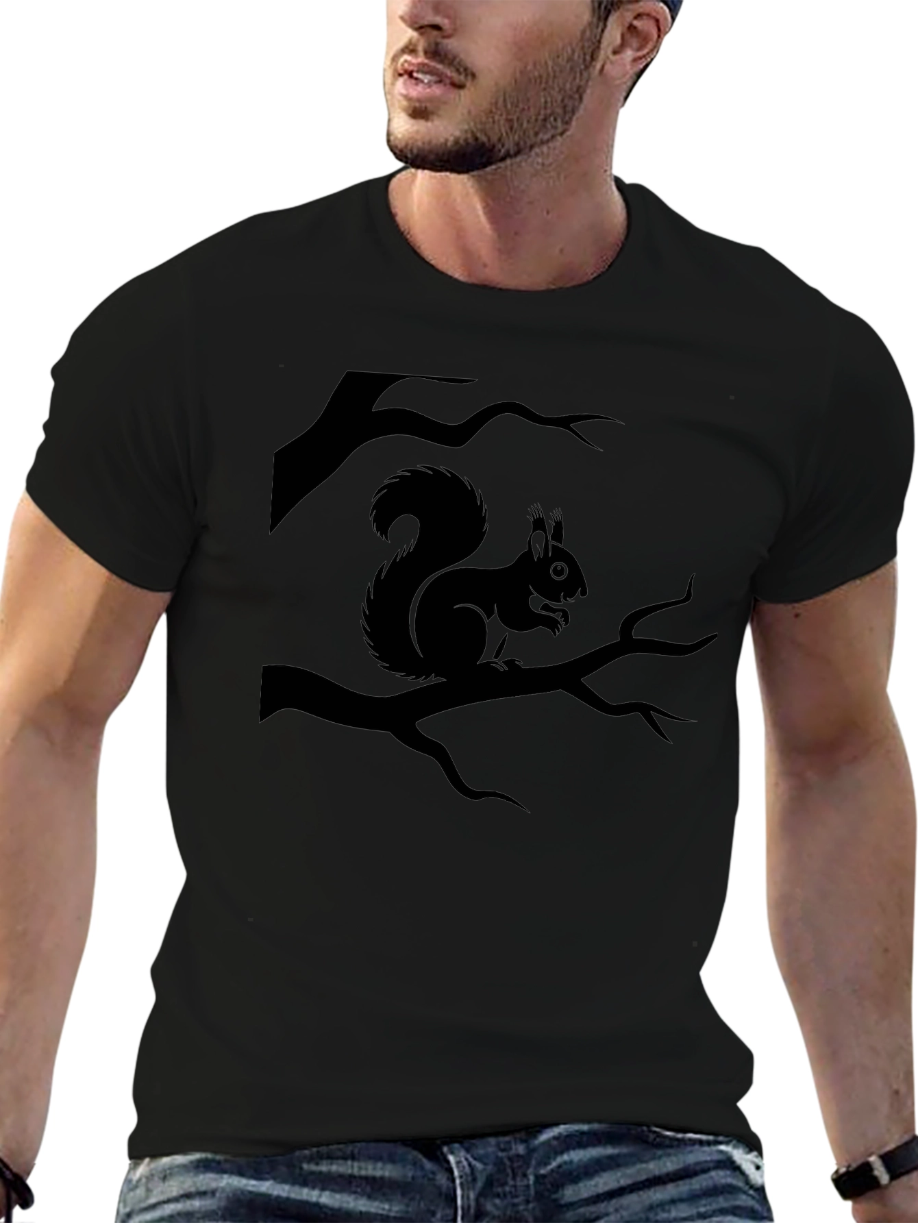 Black Squirrel Tree Branch Graphic Tee