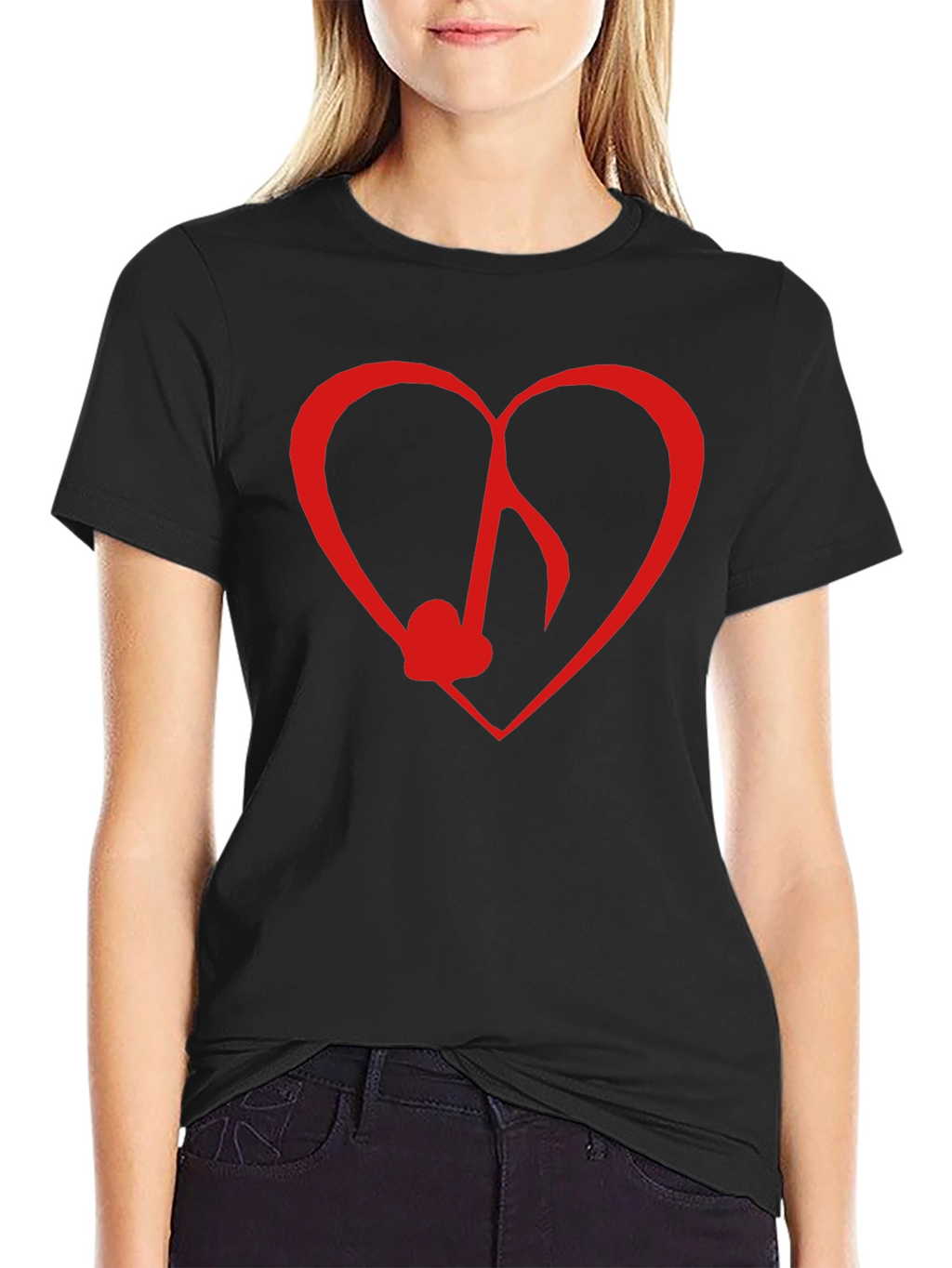 Heart Music Note Graphic Tee - Black