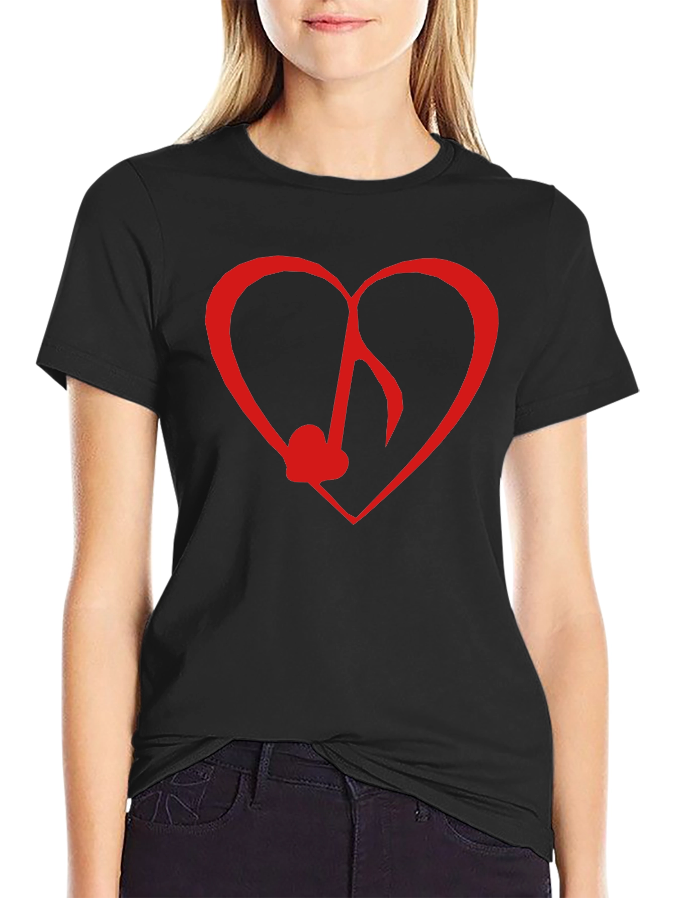 Heart Music Note Graphic Tee - Black