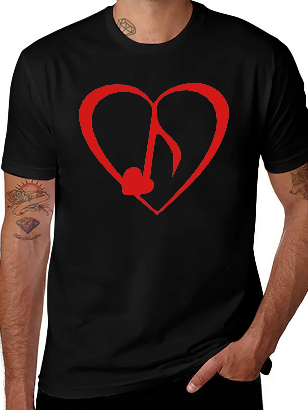 Heart Music Note Graphic Tee - Black