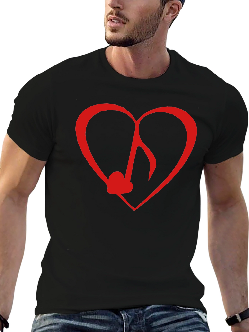 Heart Music Note Graphic Tee - Black