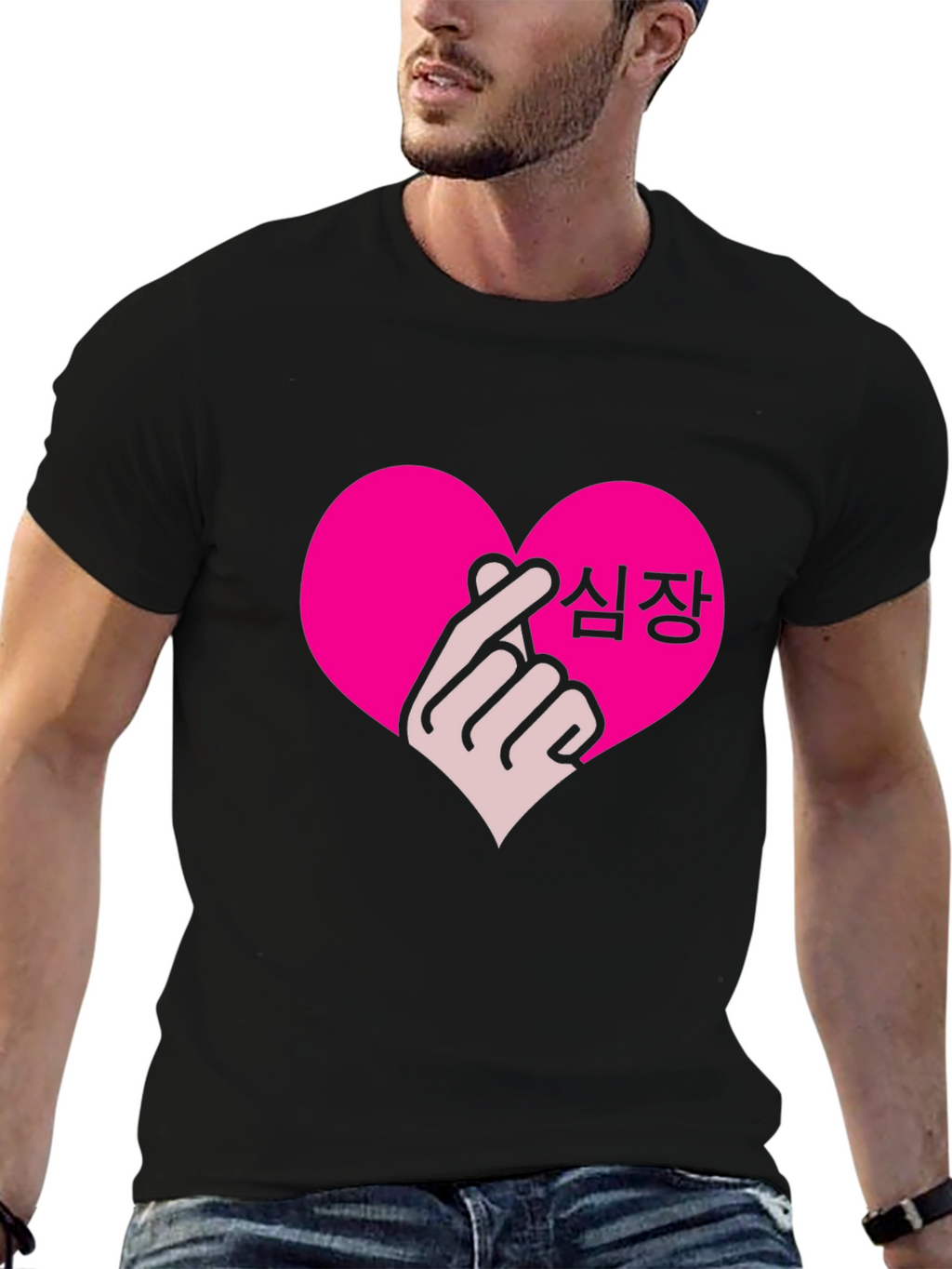 K-Pop Heart Finger Sign Black T-Shirt